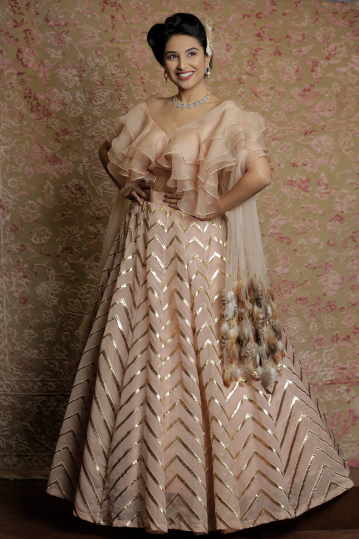 Amrin Khan Organza Skirt Set With Ruffle Blouse 