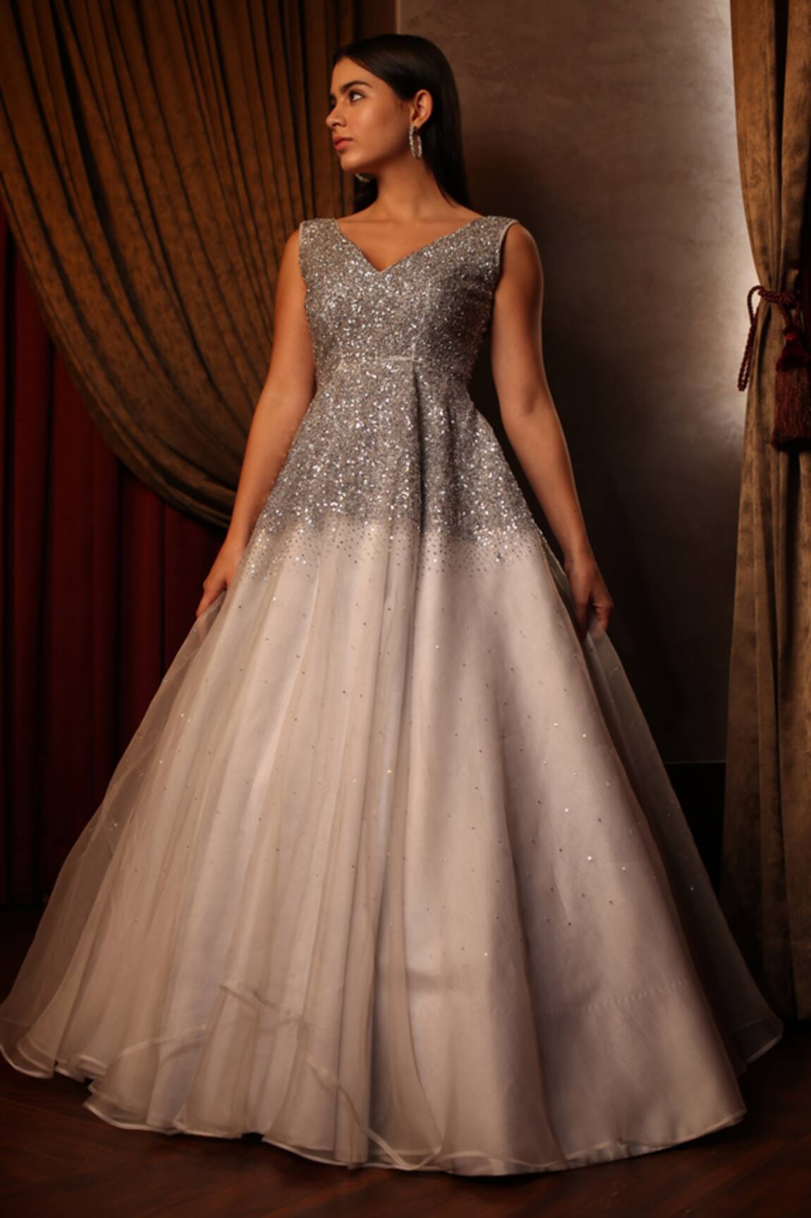 Amrin Khan Sequin Embroidered Gown 