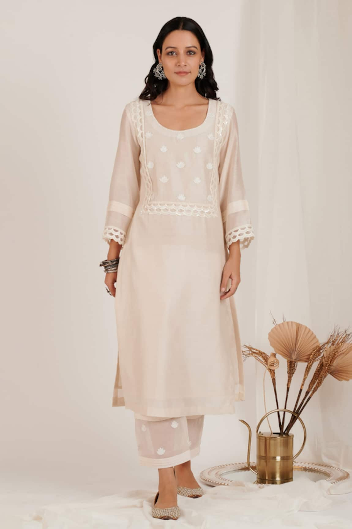 JDang.Label Chanderi Cotton Embroidered Kurta Set