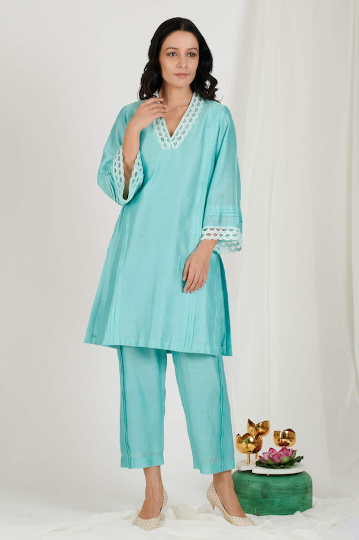 JDang.Label Chanderi Embroidered Kurta & Pant Set