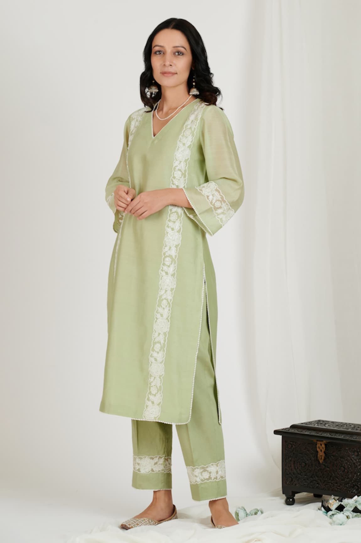 JDang.Label Chanderi Cotton Embroidered Kurta Set