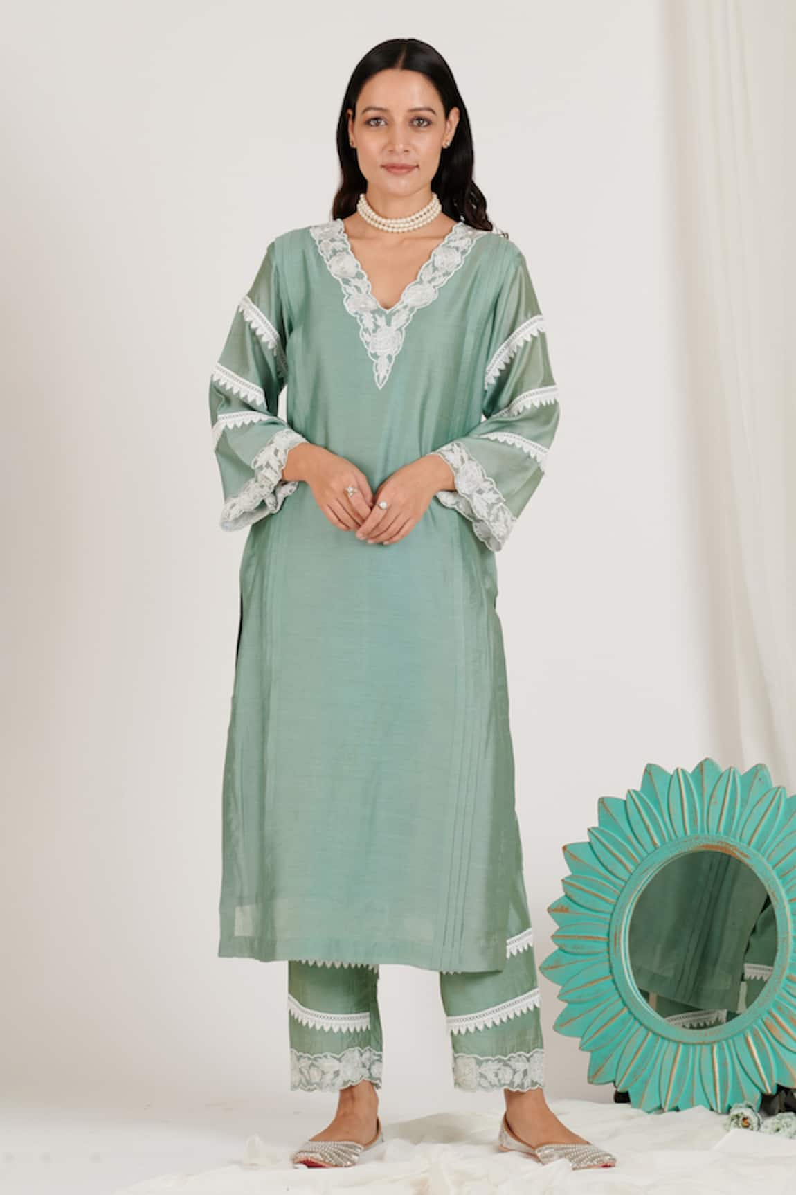 JDang.Label Chanderi Cotton Embroidered Kurta Set