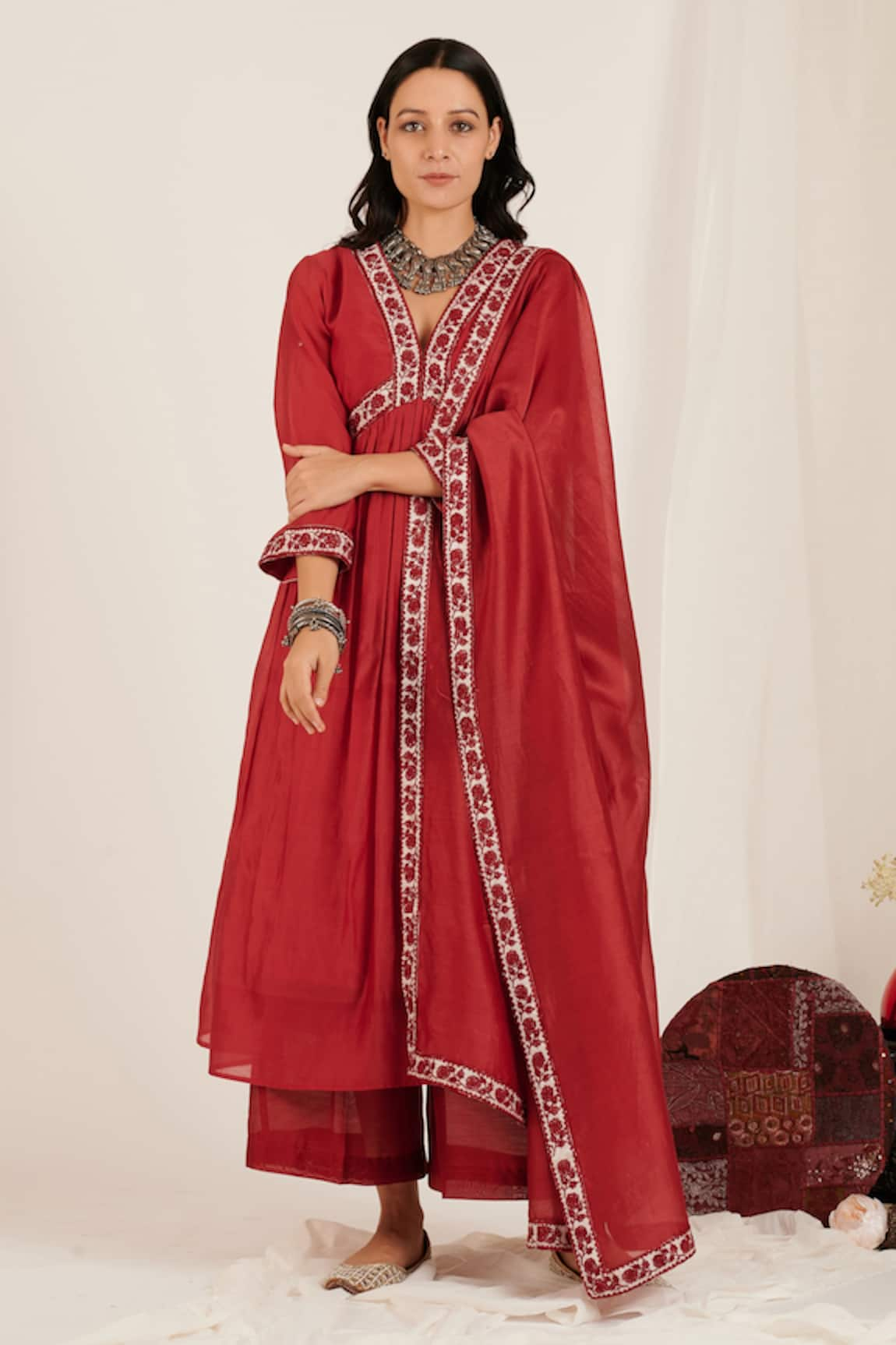 JDang.Label Chanderi Embroidered Kurta Set