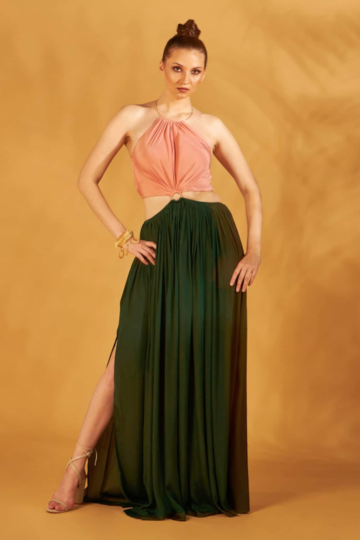 Na-Ka Color Block Draped Gown