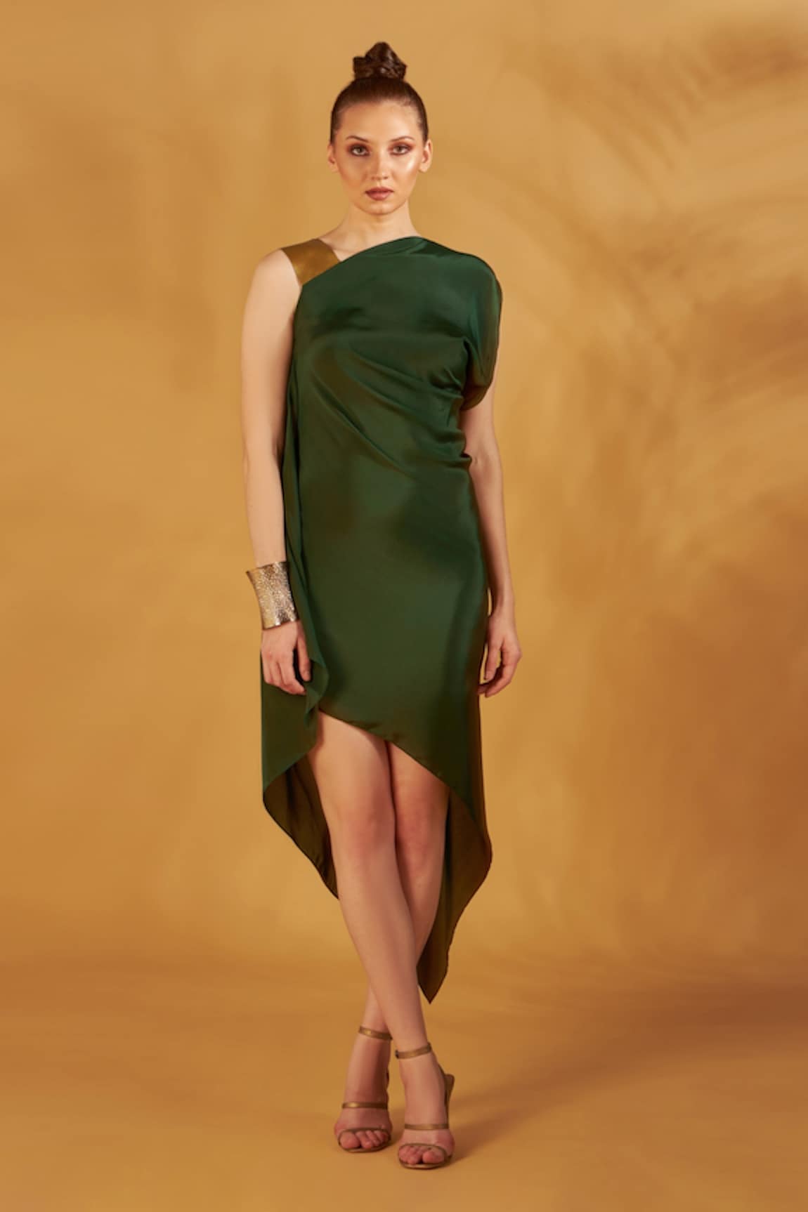 Na-Ka Draped Asymmetric Neck Dress 