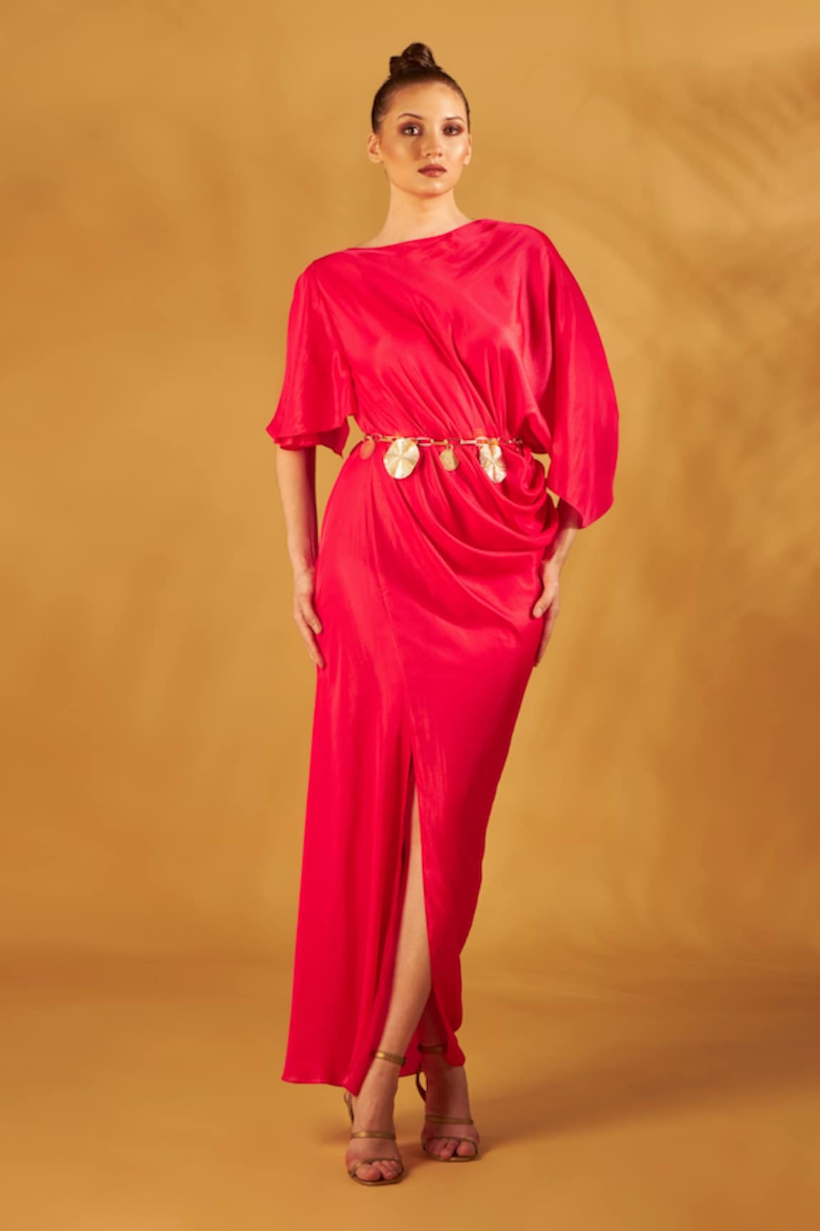 Na-Ka Draped Boat Neck Gown