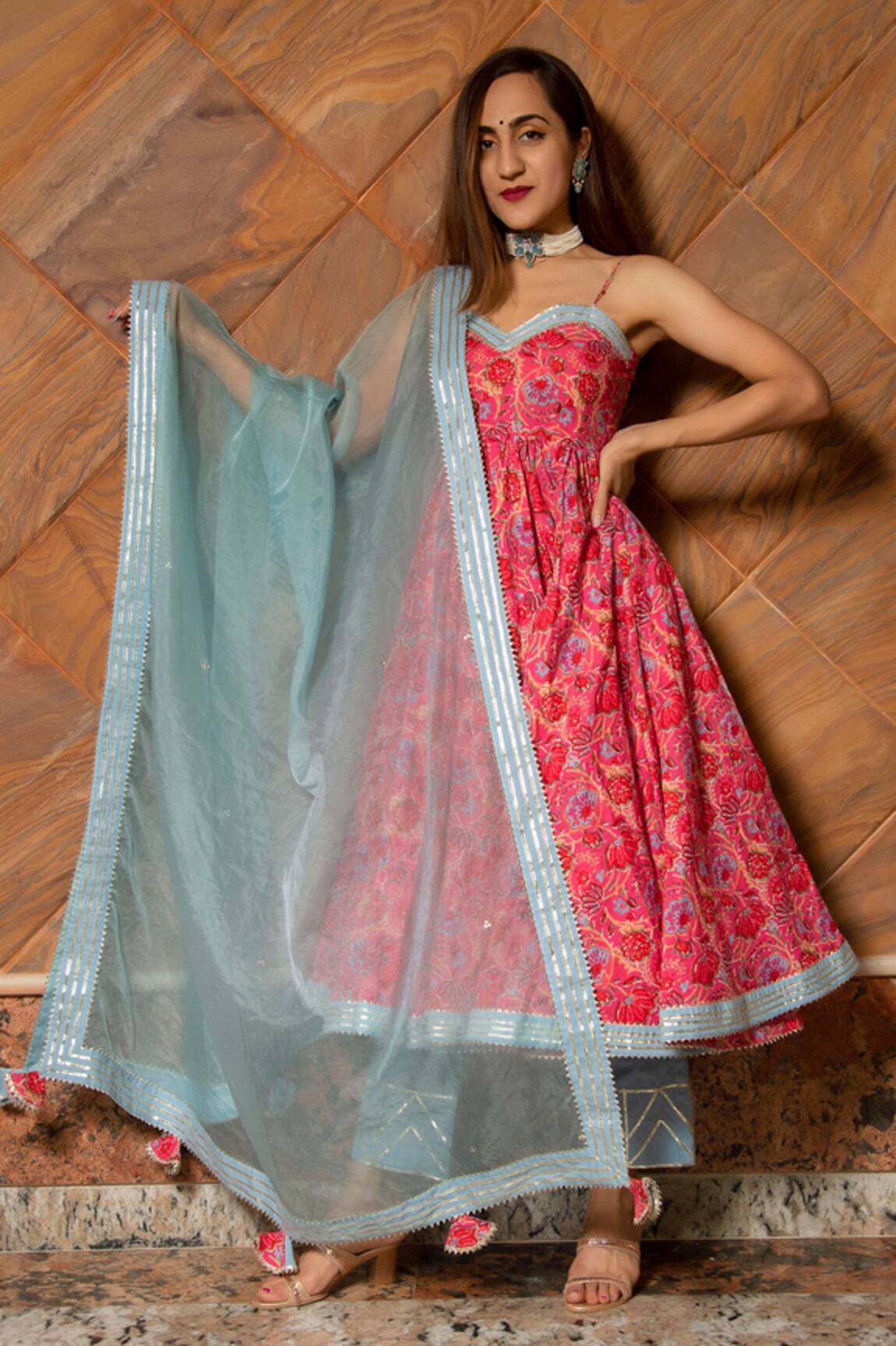 Pomcha Jaipur Floral Print Anarkali Set 
