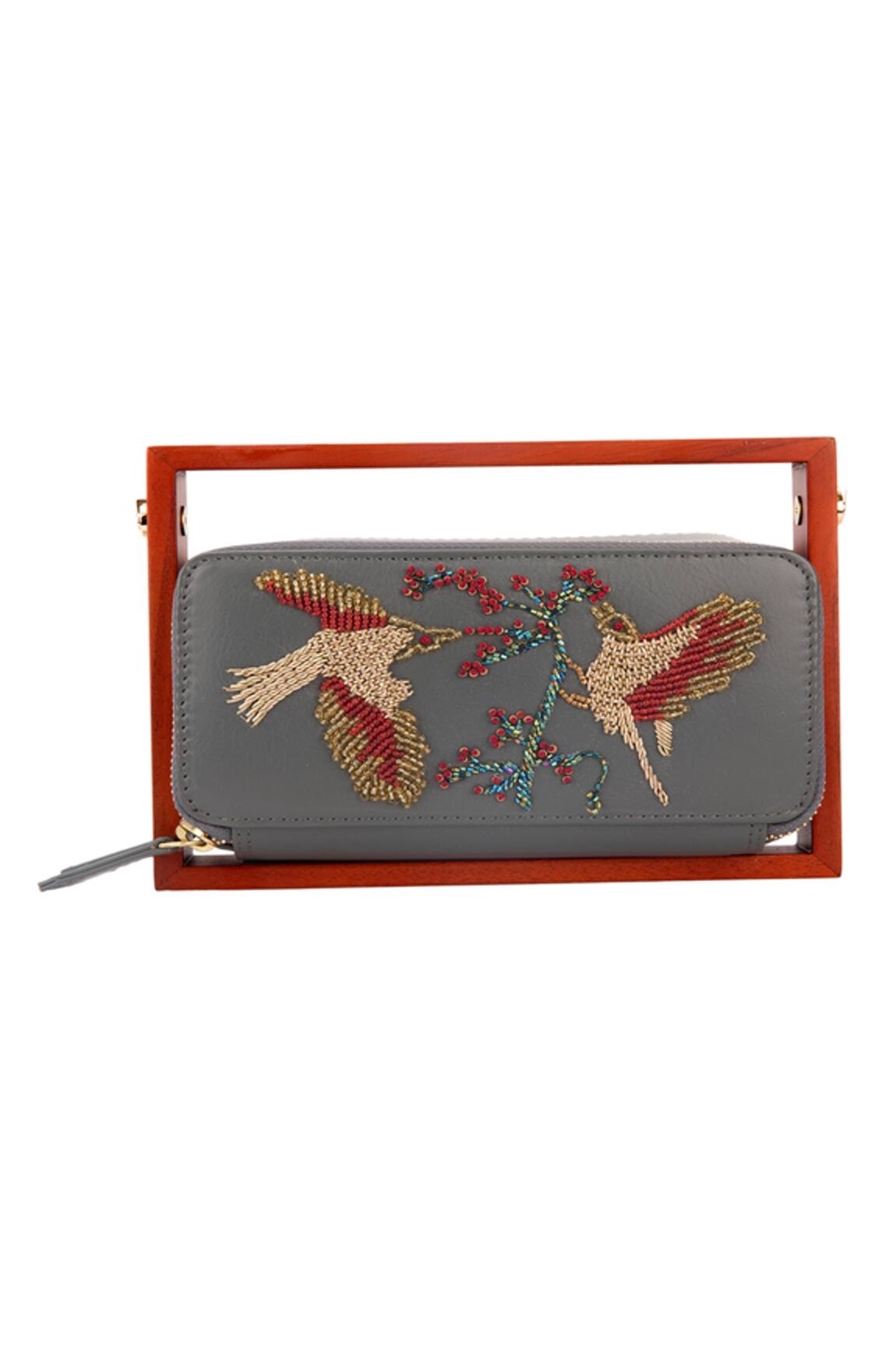 Duetluxury Bird Embroidered Rectangle Clutch