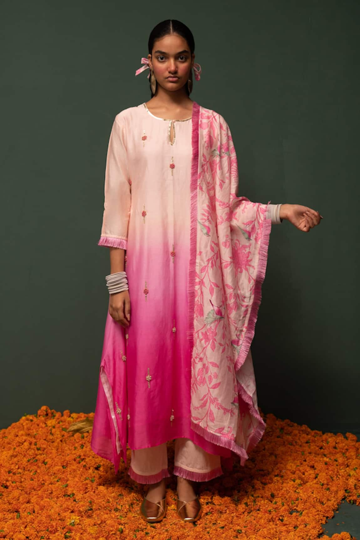 Chrkha Ombre Chanderi Silk Kurta Pant Set