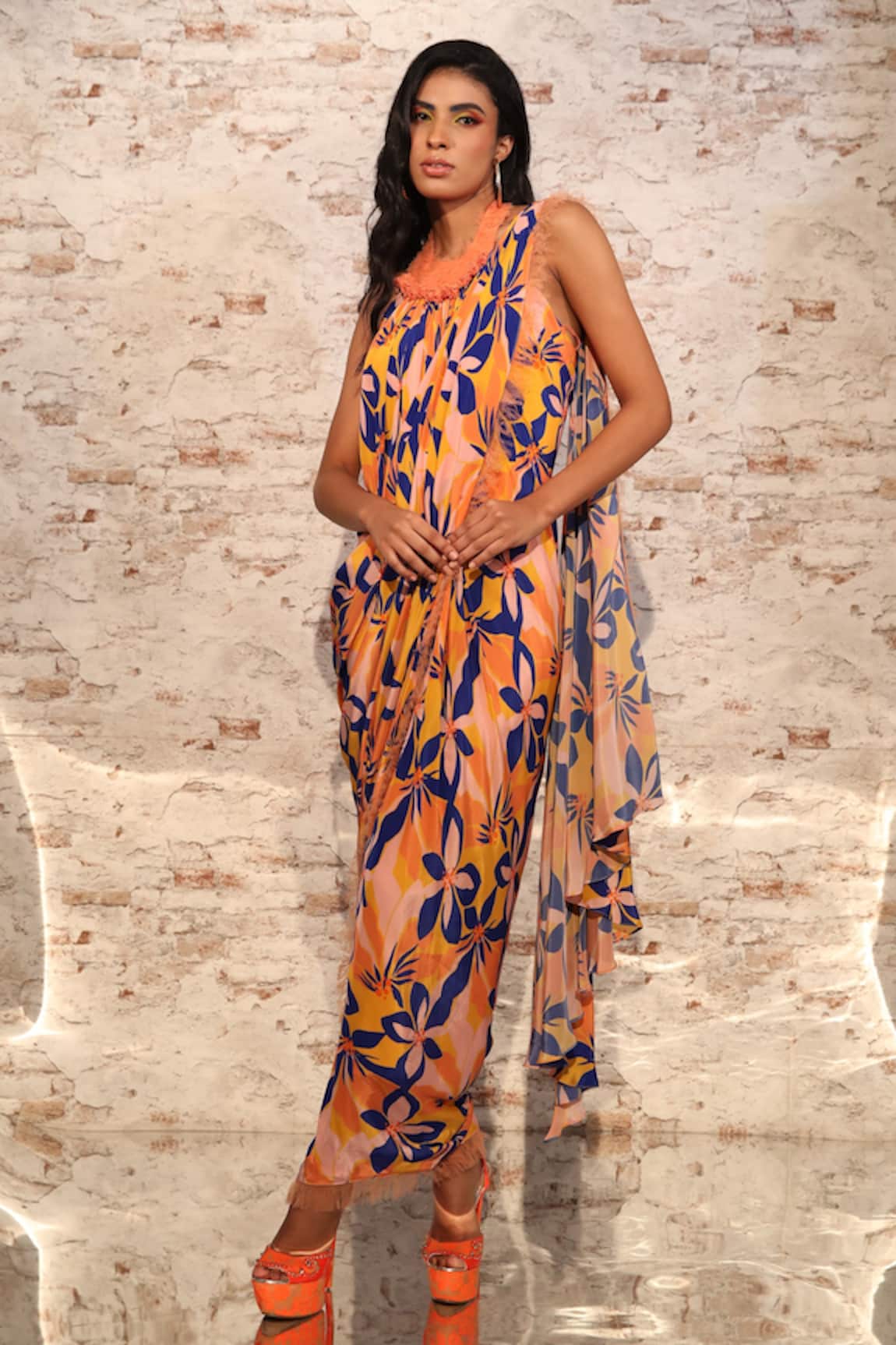 Babita Malkani Floral Print Gown Saree