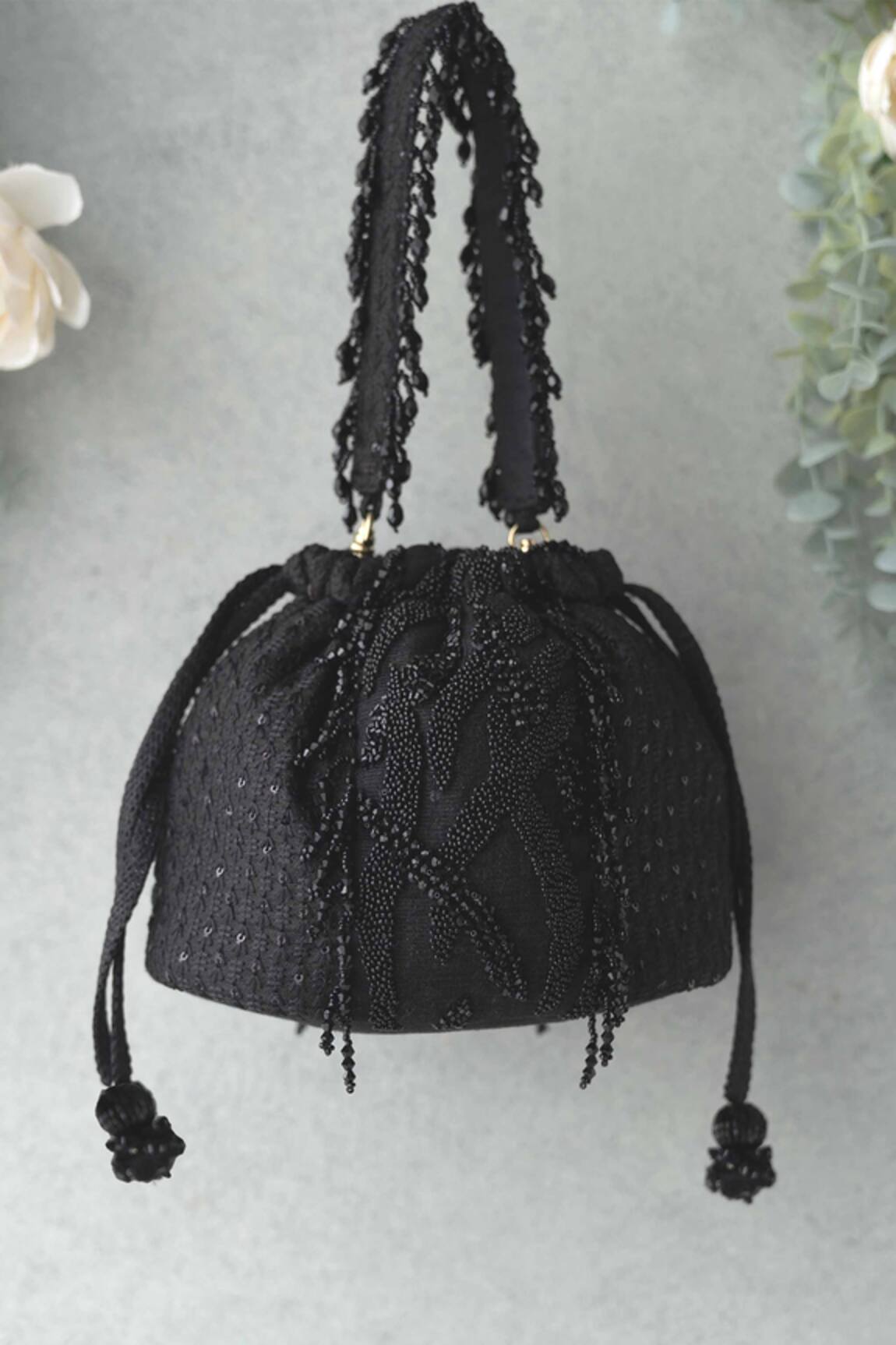 Amyra Kohl Silk Embroidered Bucket Bag