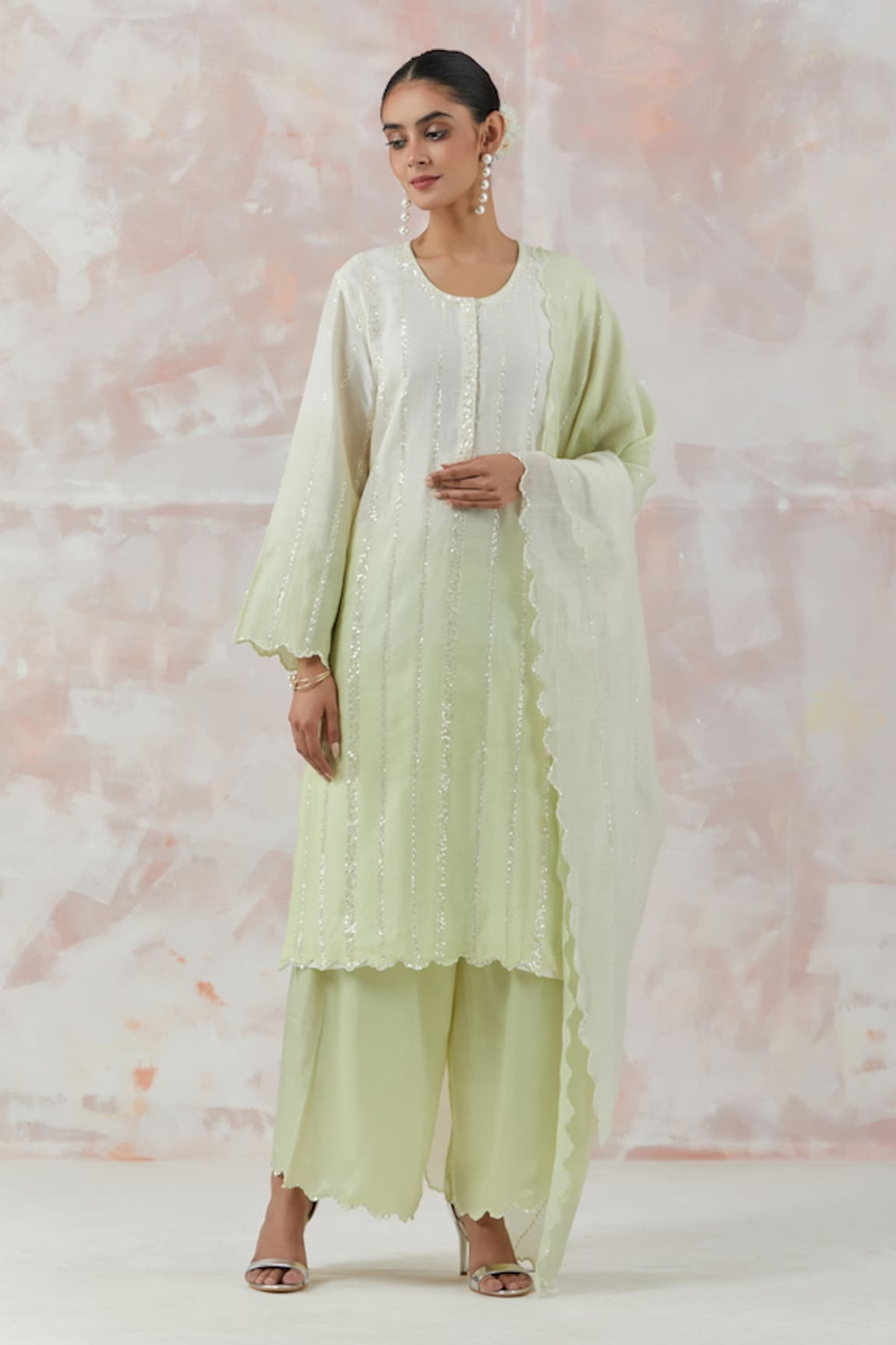 Simrita Arora Silk Chanderi Embroidered Kurta Palazzo Set