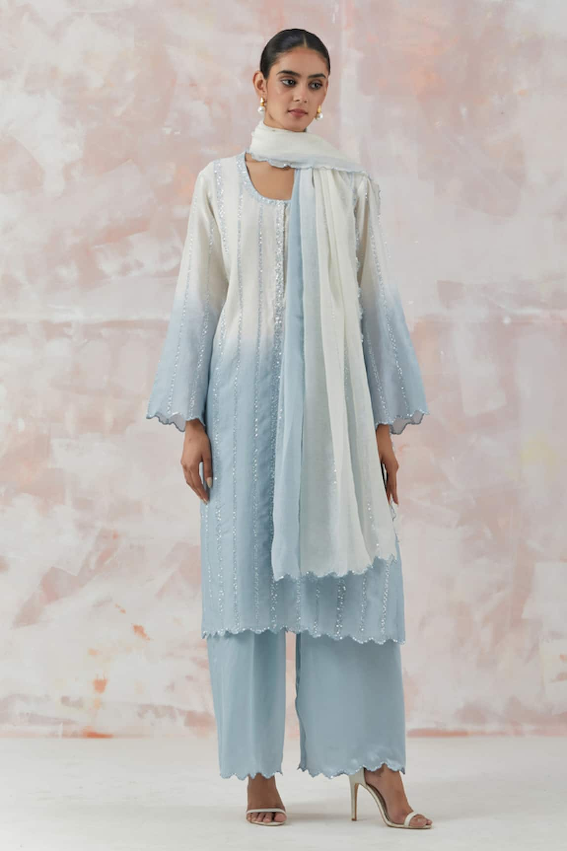 Simrita Arora Silk Chanderi Ombre Kurta Palazzo Set