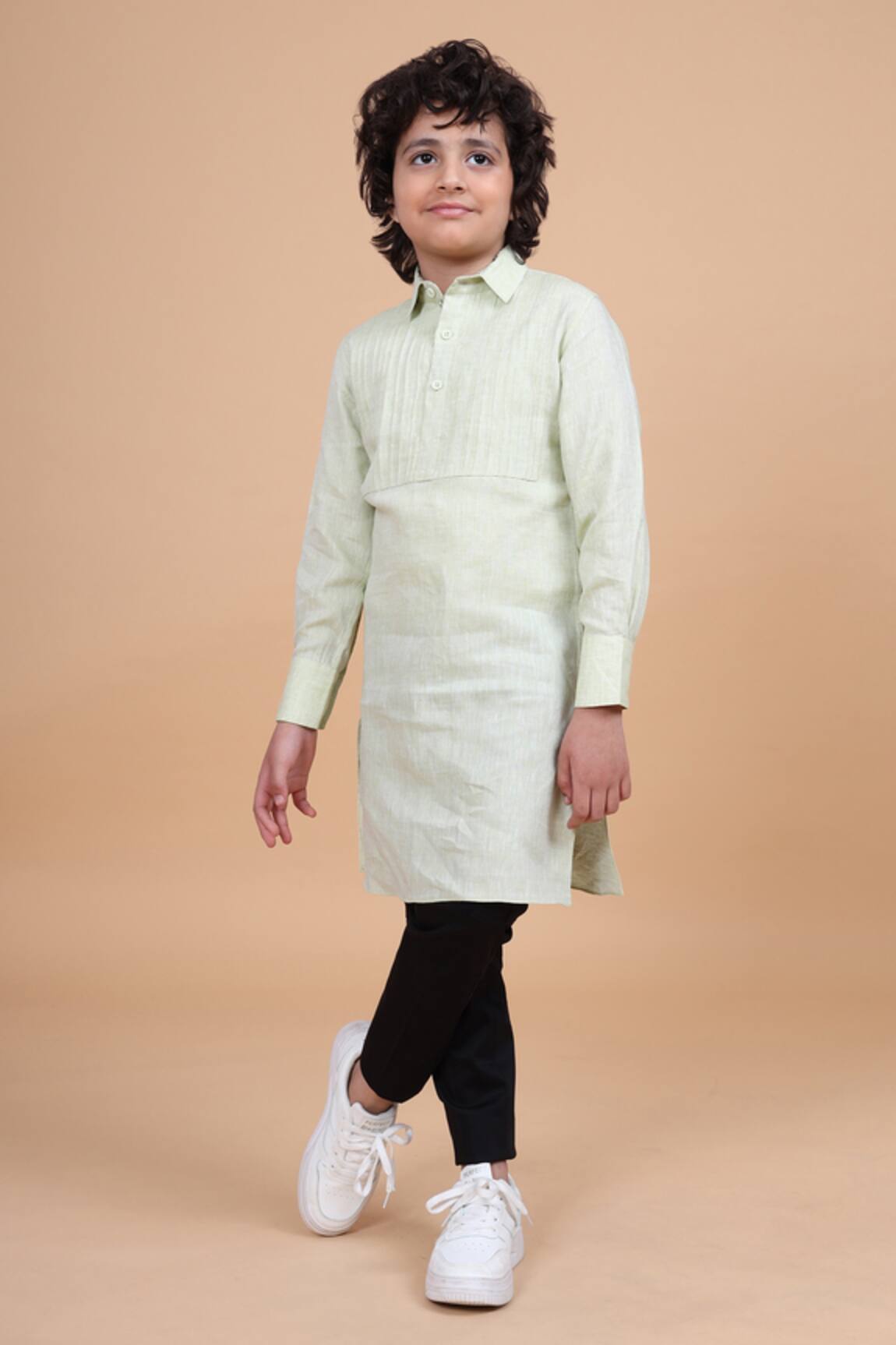 Raghavendra Rathore Blue Linen Pintuck Kurta 