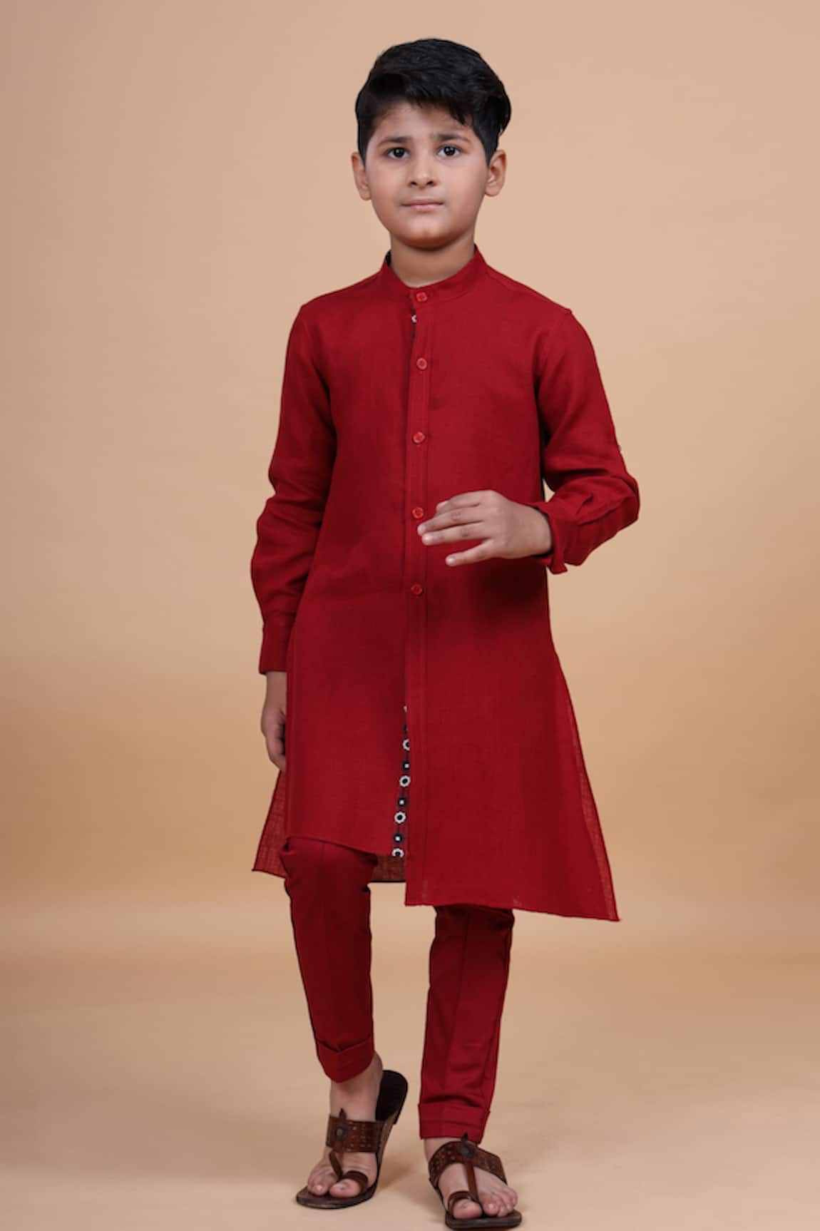 Raghavendra Rathore Blue Cotton Linen Shirt Style Kurta 