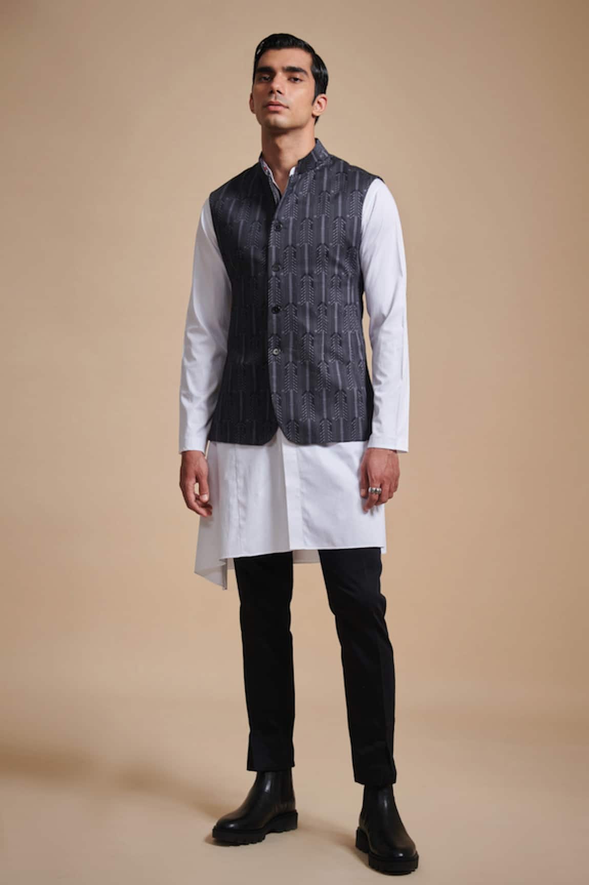 Raghavendra Rathore Blue Cotton Satin Printed Bundi