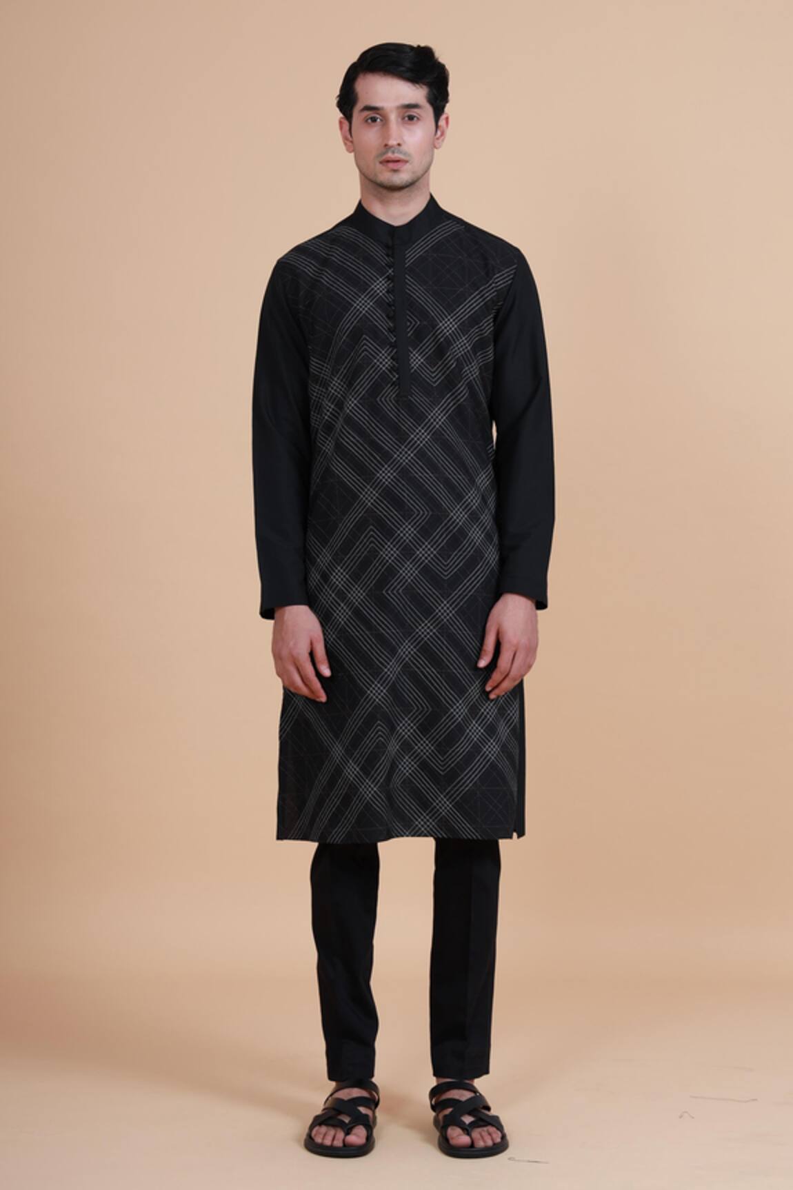 Raghavendra Rathore Blue Geometric Textured Kurta 