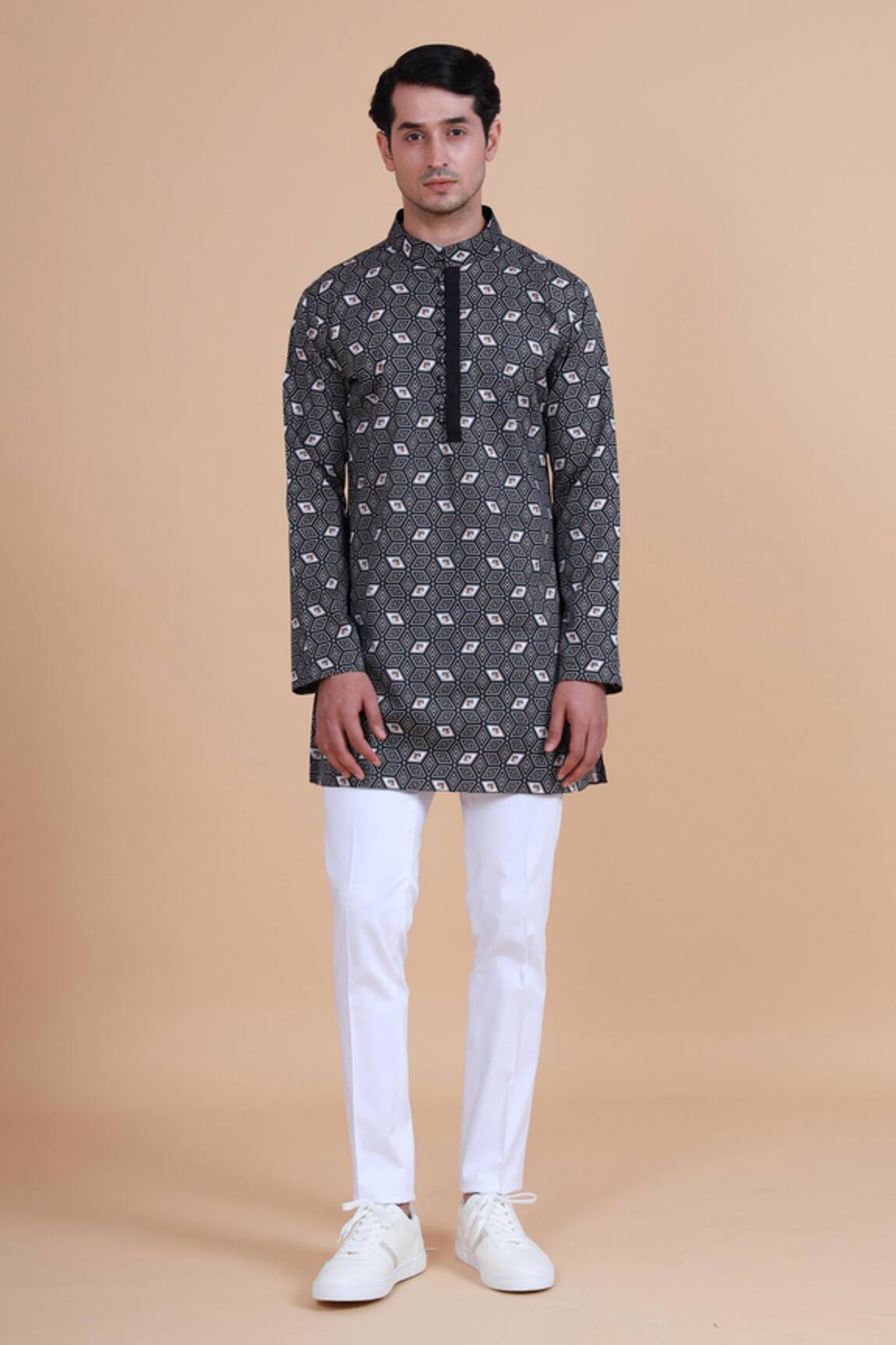 Raghavendra Rathore Blue Geometric Print Kurta 