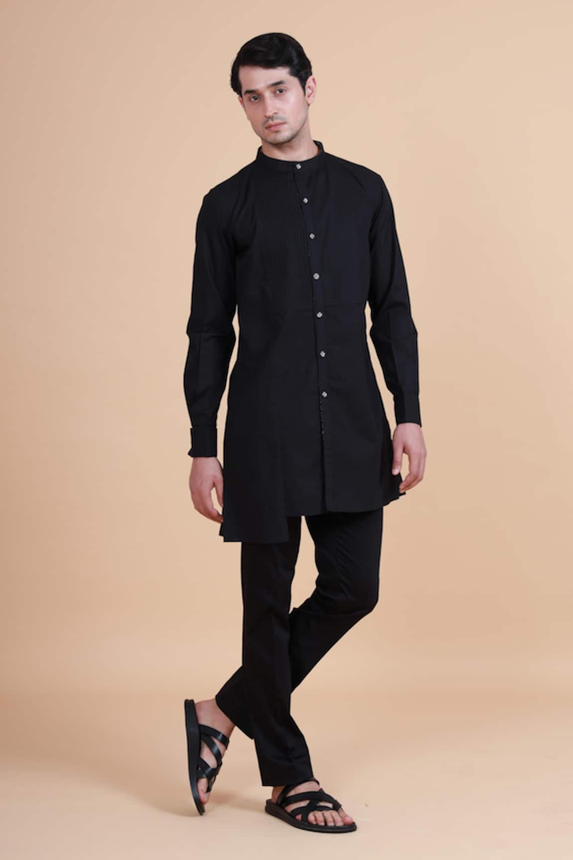 Raghavendra Rathore Blue Mandarin Collar Kurta 