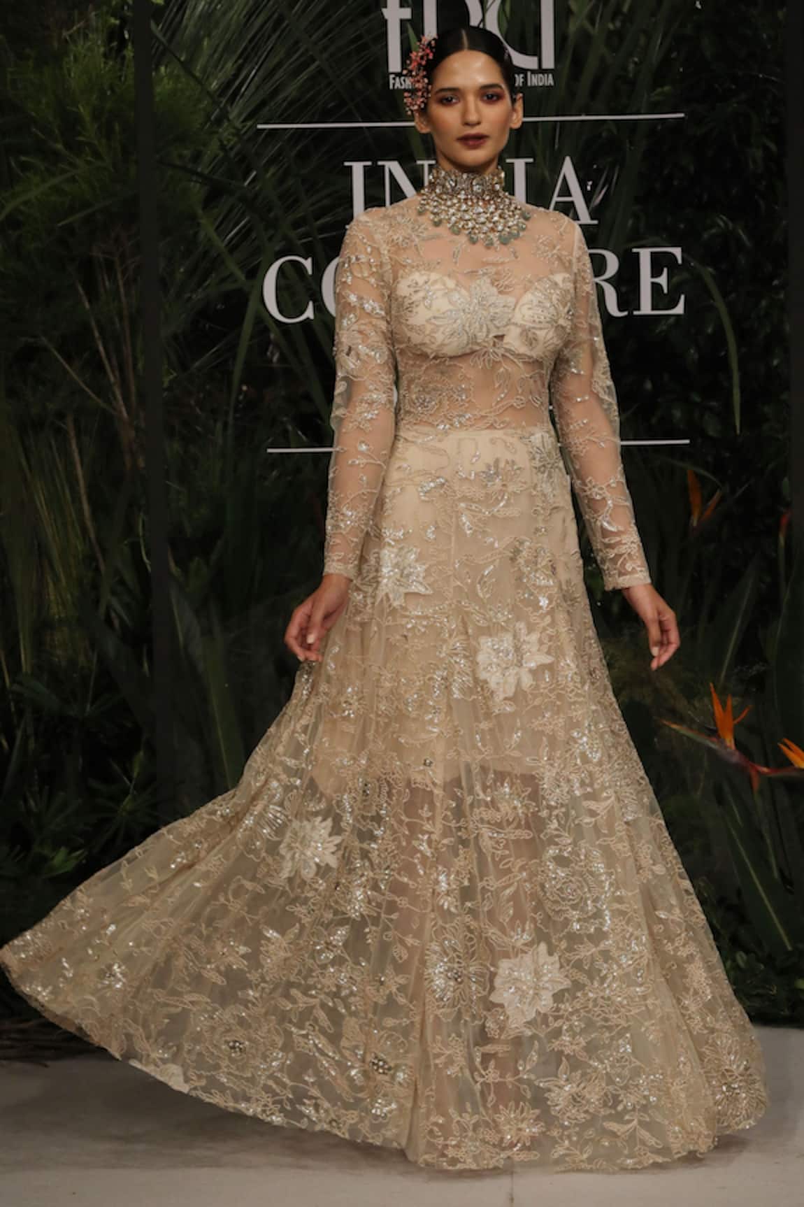 Varun Bahl Tulle Floral Embroidered Gown 