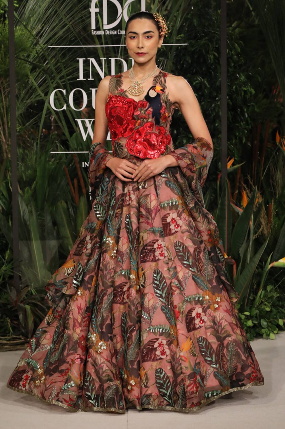 Varun Bahl Floral Print Lehenga & Top Set 