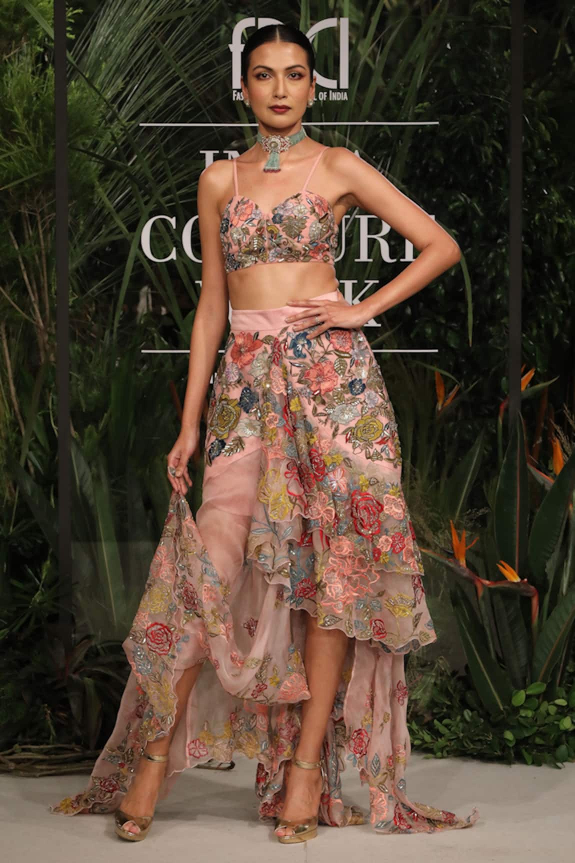 Varun Bahl Embroidered Skirt & Corset Top Set 