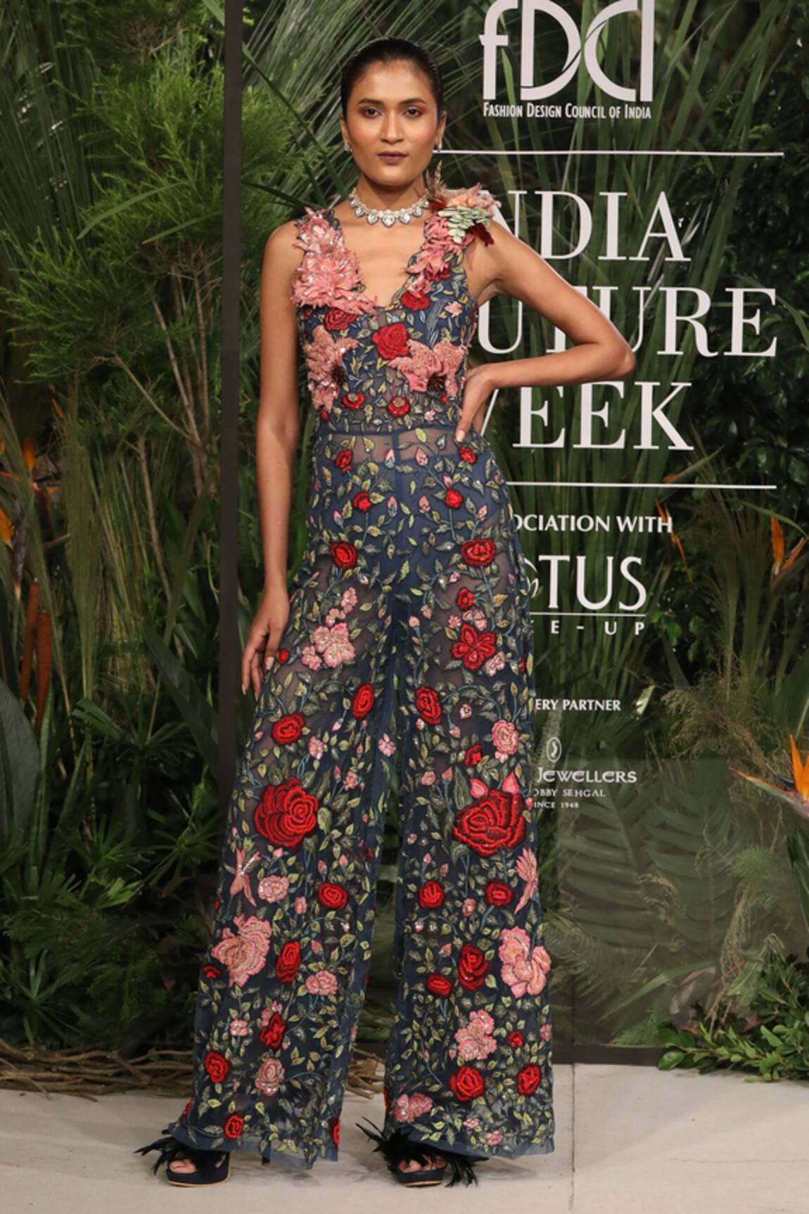 Varun Bahl Tulle Floral Embroidered Jumpsuit 