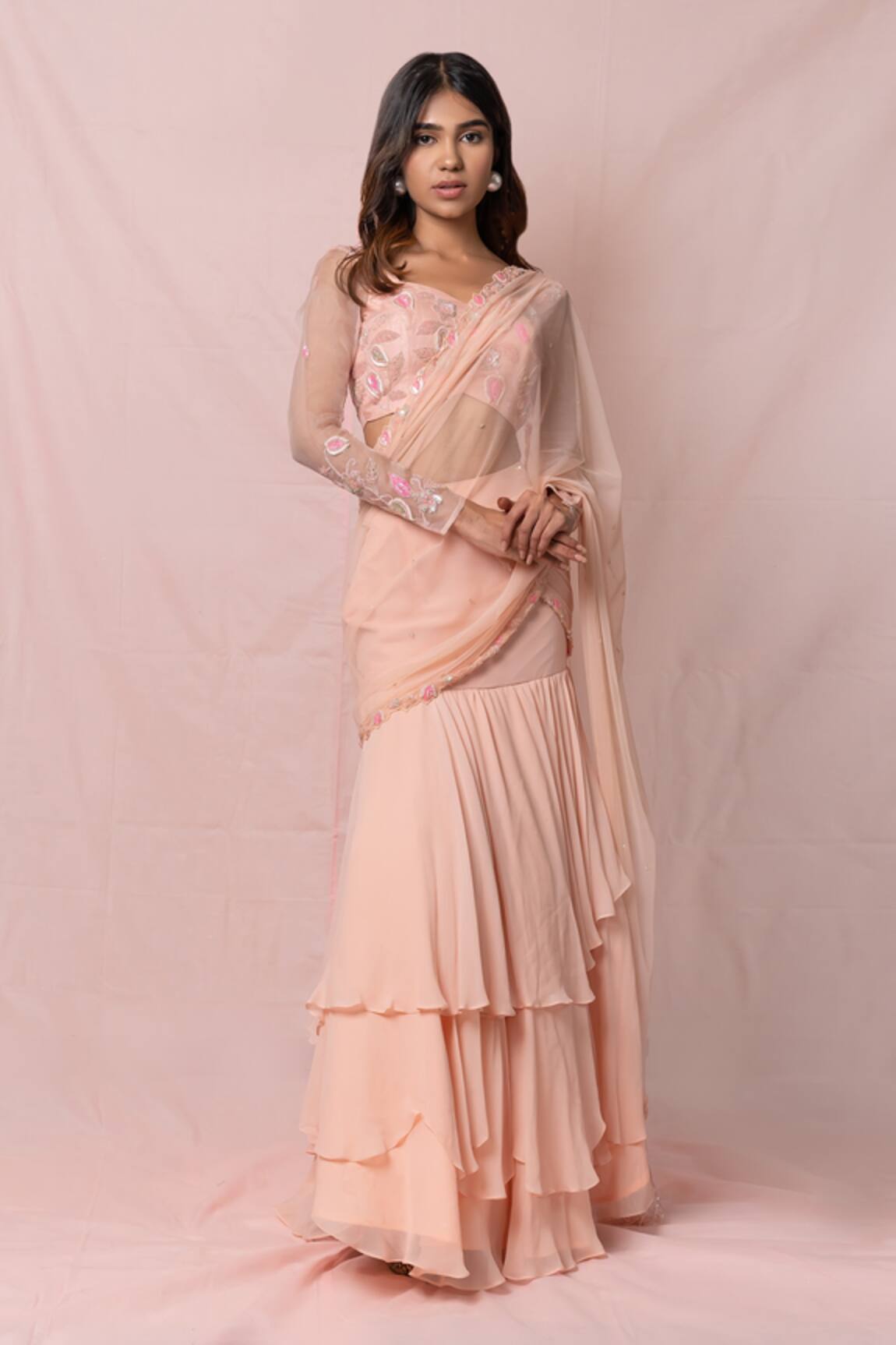 Pinup By Astha Tiered Lehenga Saree With Blouse