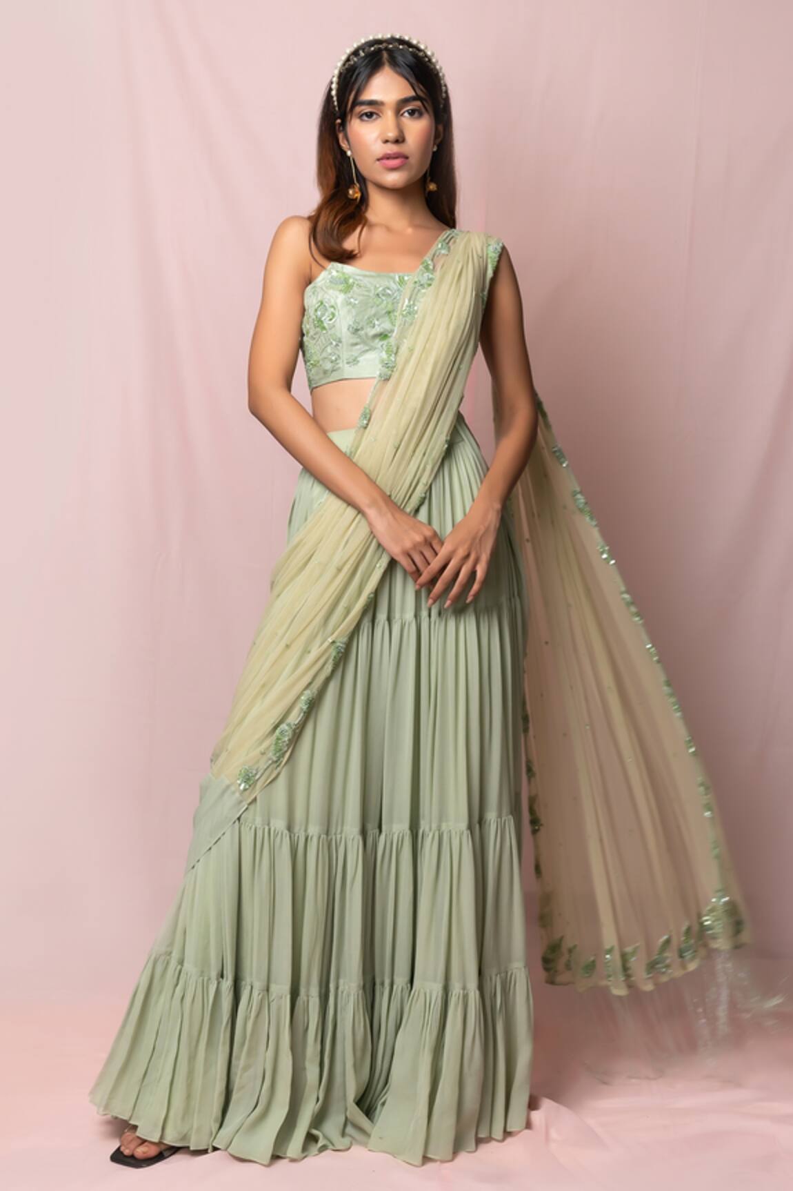 Pinup By Astha Layered Lehenga Saree With Blouse