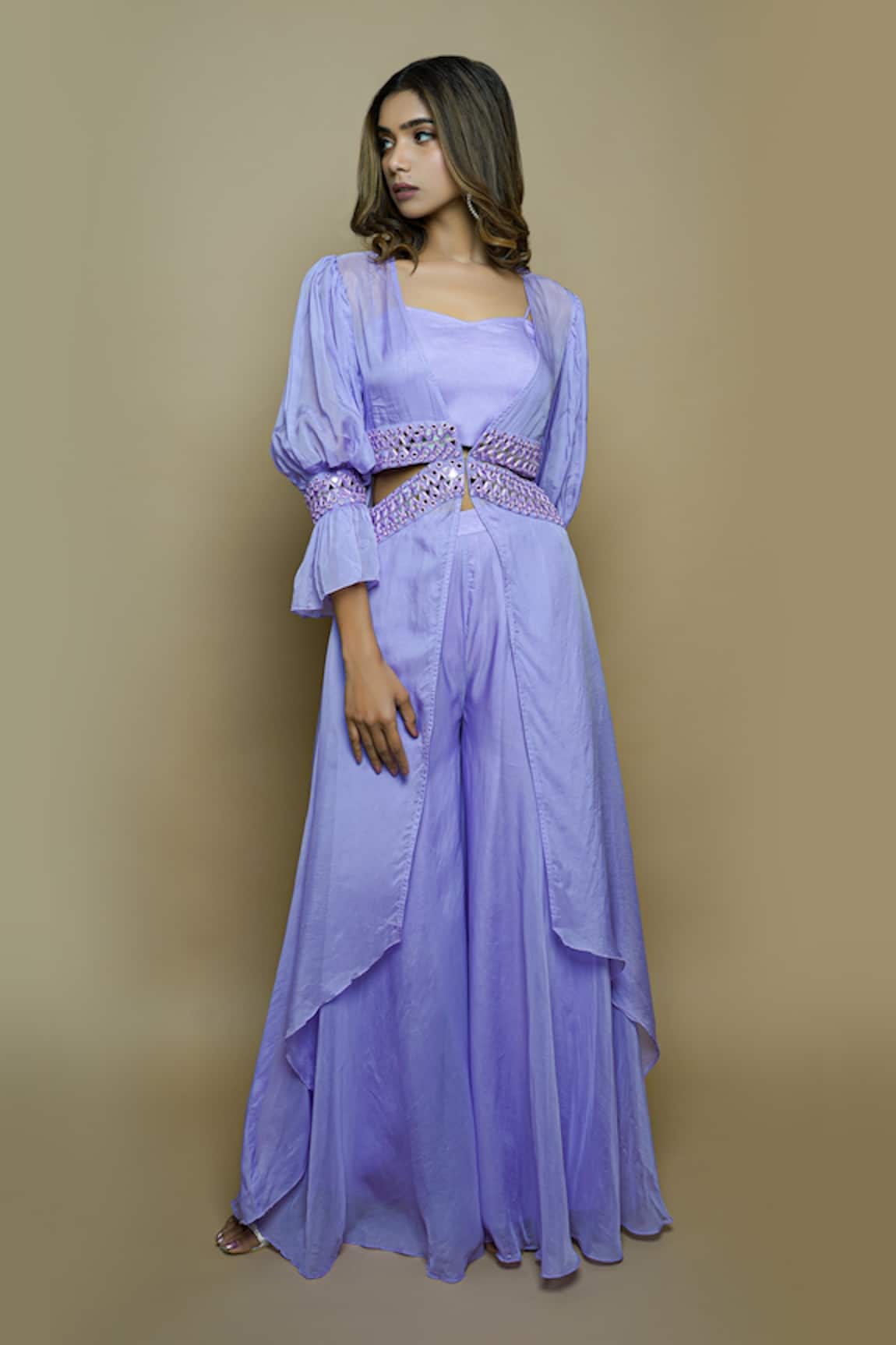Ahi Clothing Balloon Sleeves Cape & Palazzo Set