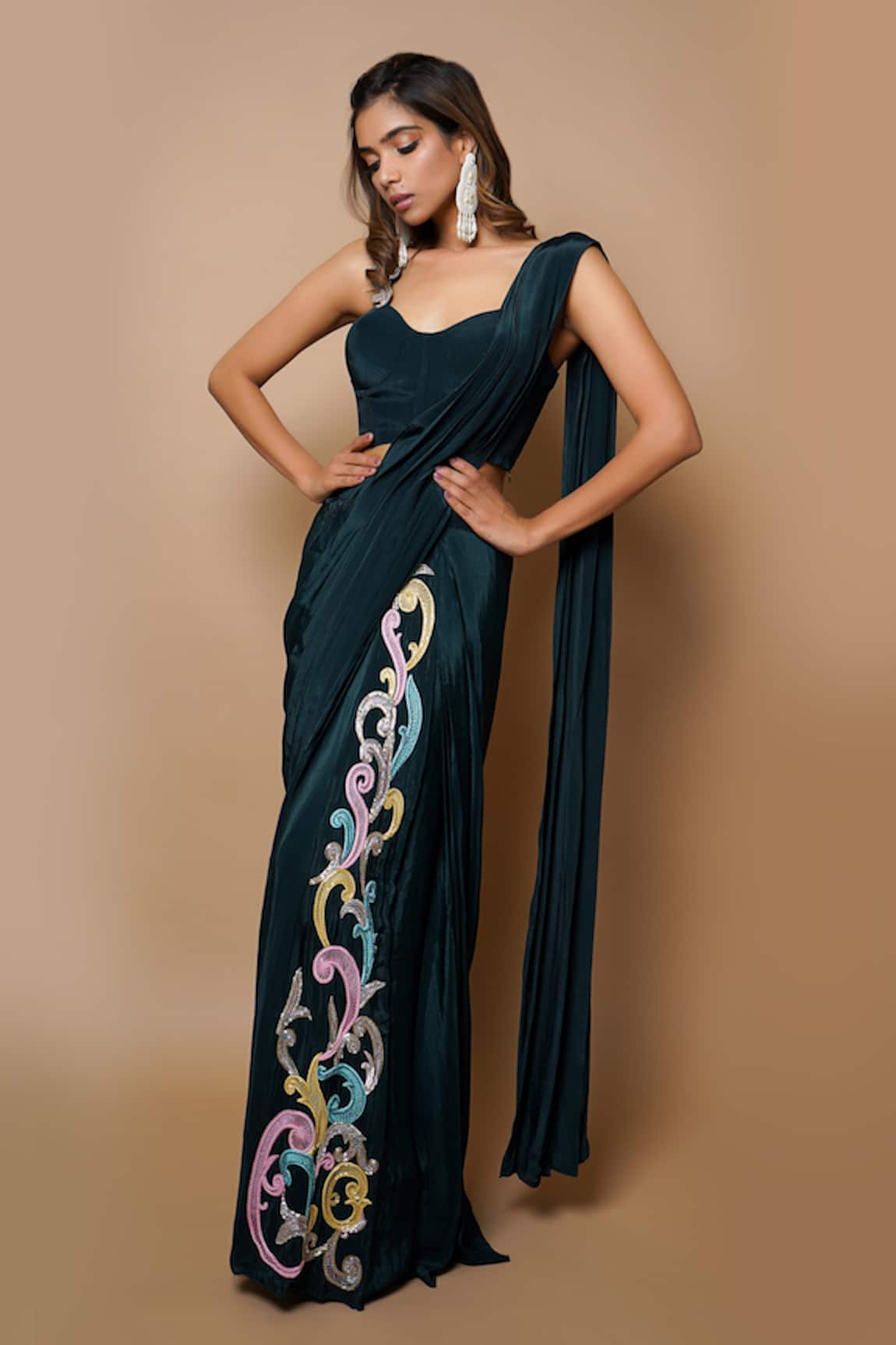 Ahi Clothing Pre-Draped Saree With Bustier