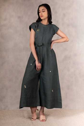 Arcvsh By Pallavi Singh Linen Placement Embroidered Jumpsuit
