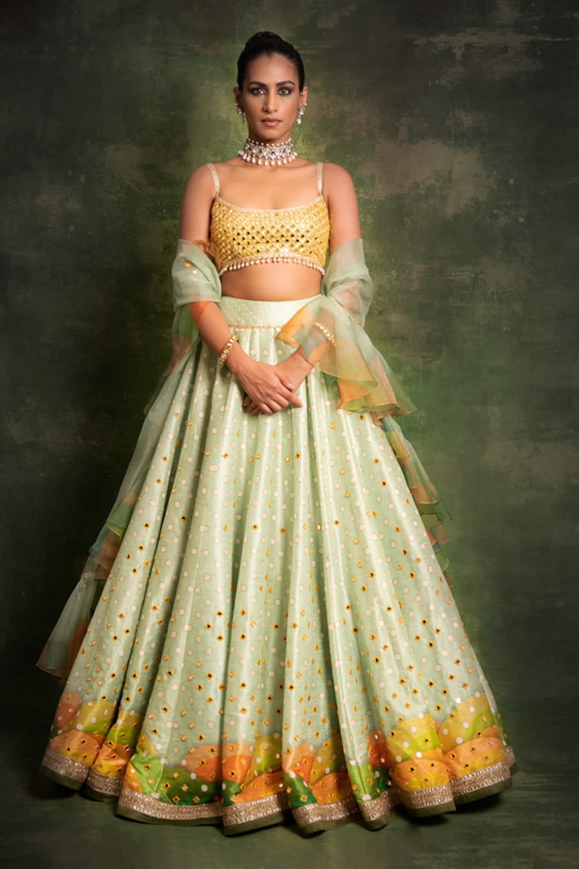 Cedar & Pine Mirror Embroidered Lehenga Set 