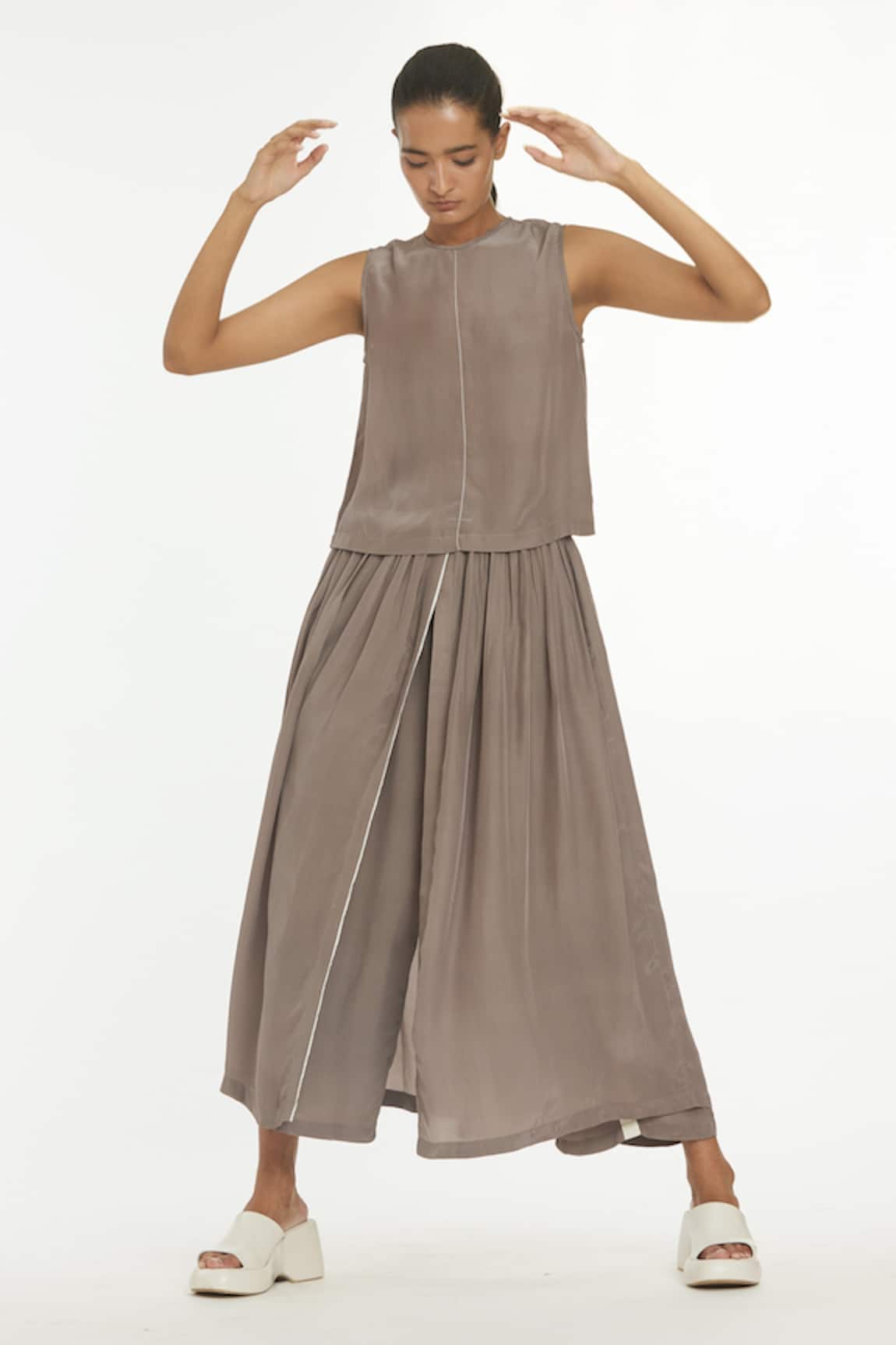 Three Sleeveless Top & Overlay Pant Set