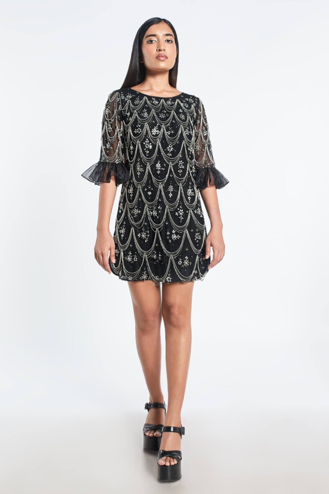 Shivani Awasty Scallop Embroidered Short Dress 