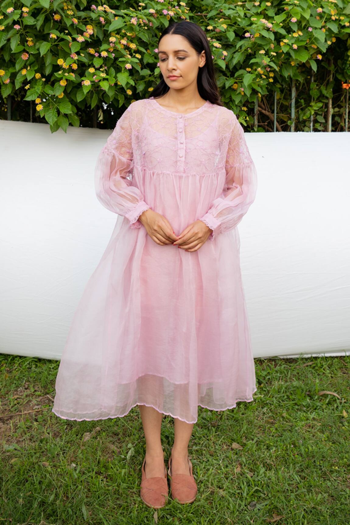 Ayaka Silk Organza Embroidered Gathered Dress 