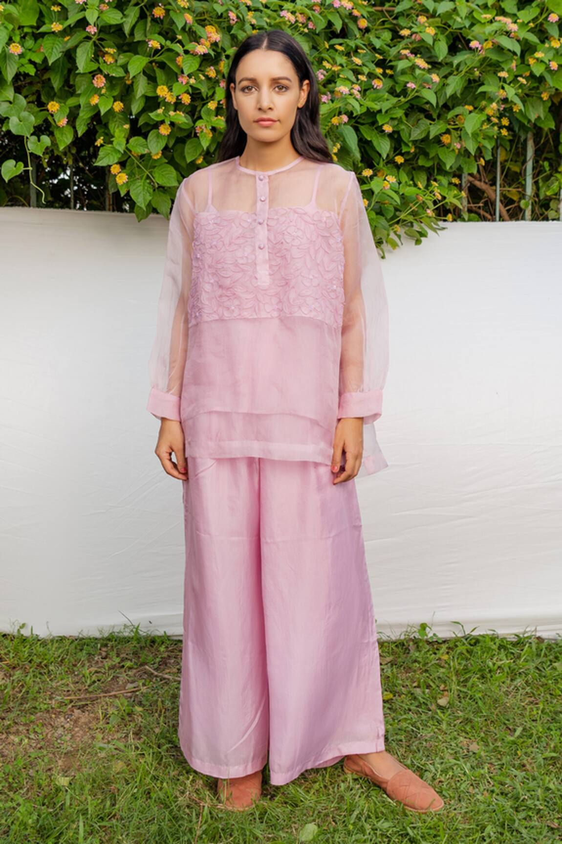 Ayaka Silk Organza Floral Embroidered Top 