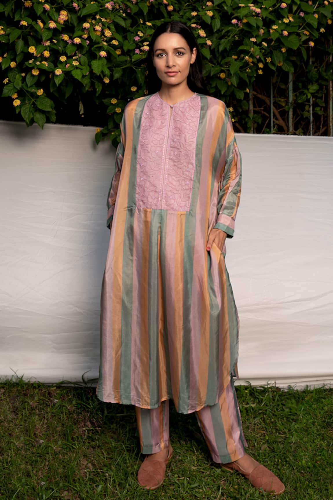 Ayaka Embroidered Striped Long Tunic 