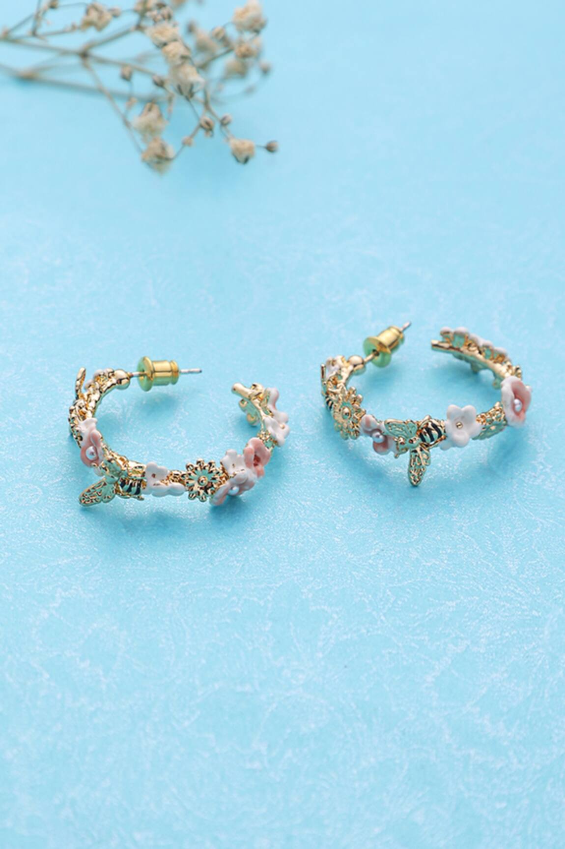 Brashbug Hand Painted Floral Hoop Earrings