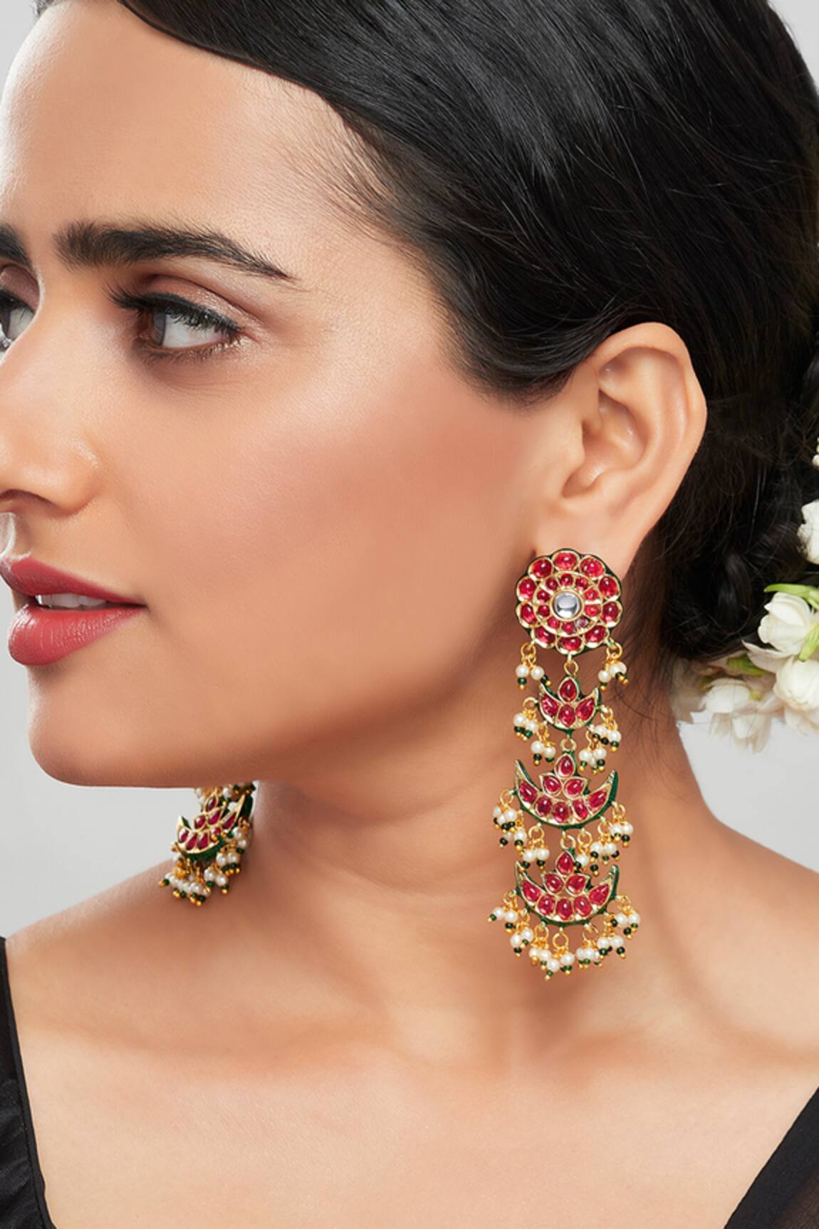 Ahaanya Enamelled Kundan Dangler Earrings