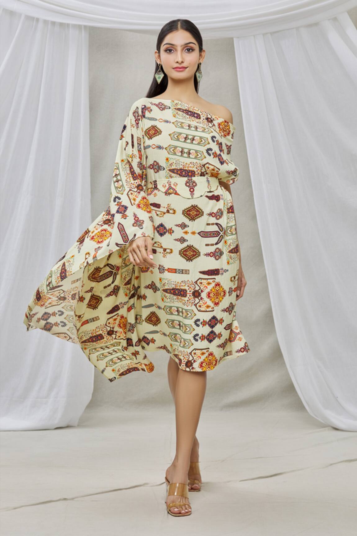 Ankur J One Shoulder Draped Kaftan