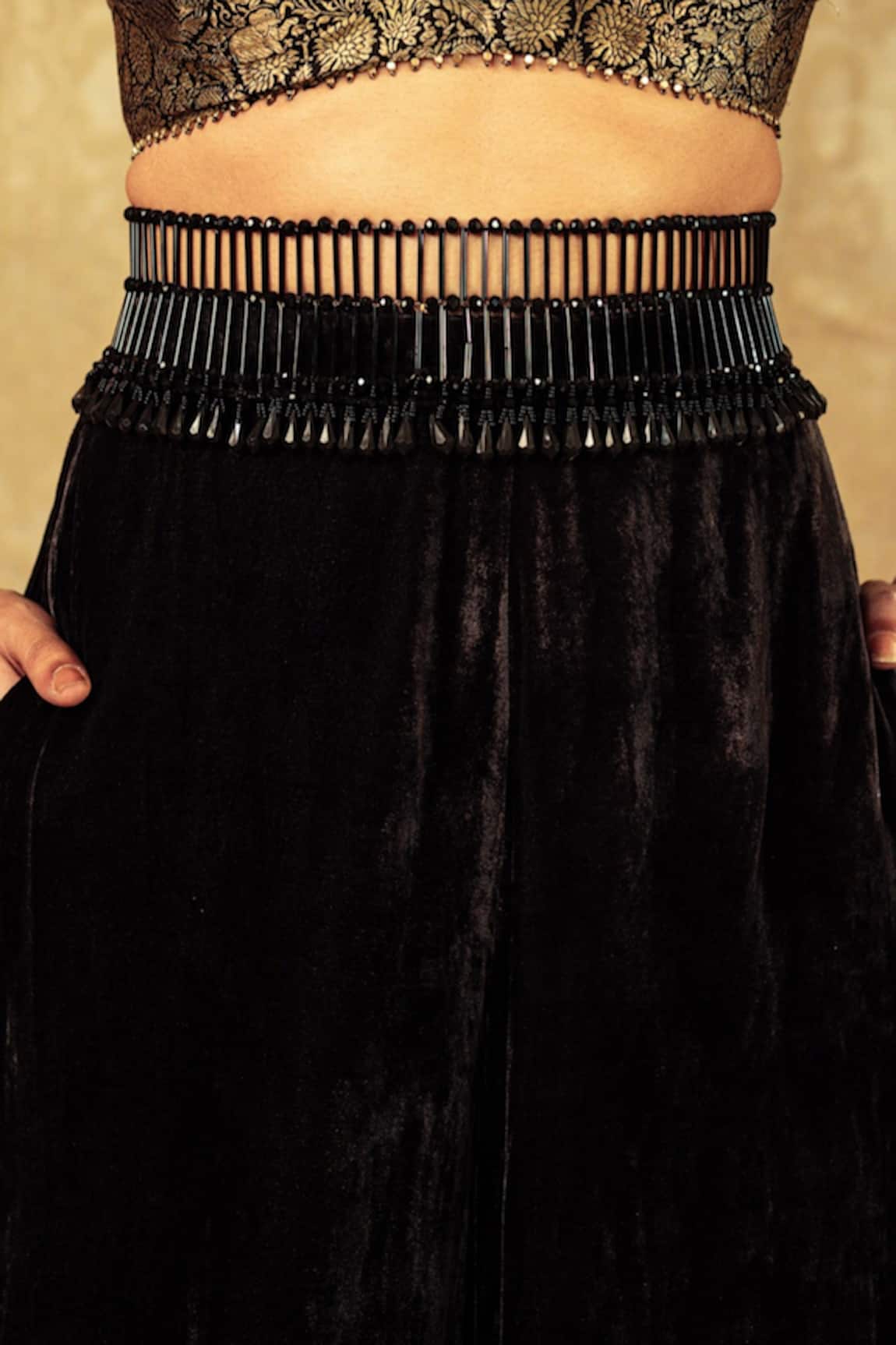Tarun Tahiliani Tiered Embellished Cutdana Belt 
