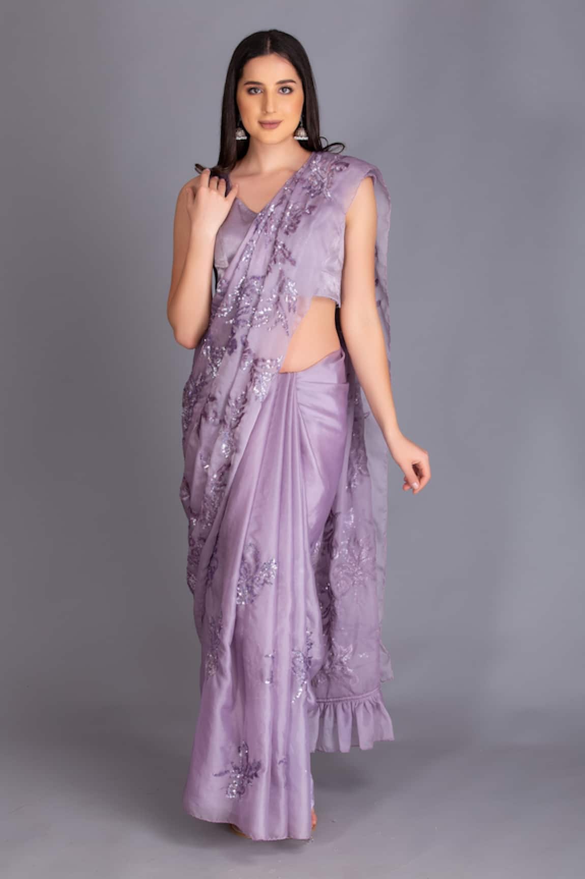 House Of Tushaom Sequin Embroidered Saree With Blouse