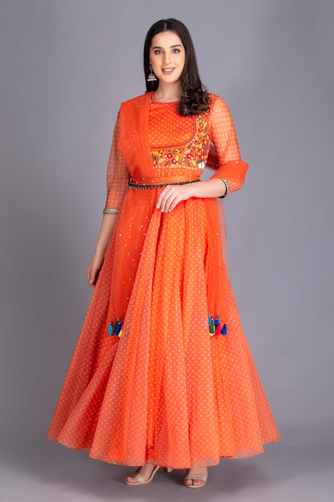 House Of Tushaom Bandhani Print Anarkali With Dupatta