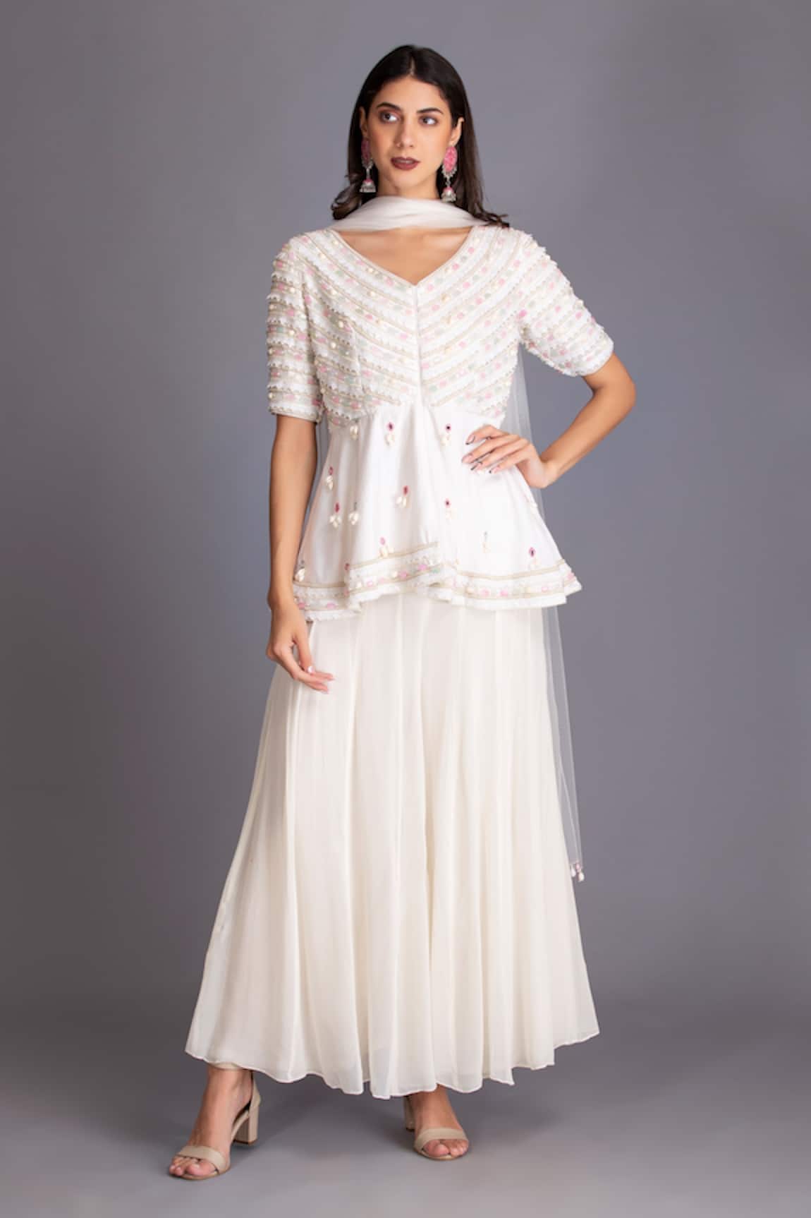 House Of Tushaom Chanderi Silk Short Kurta Palazzo Set