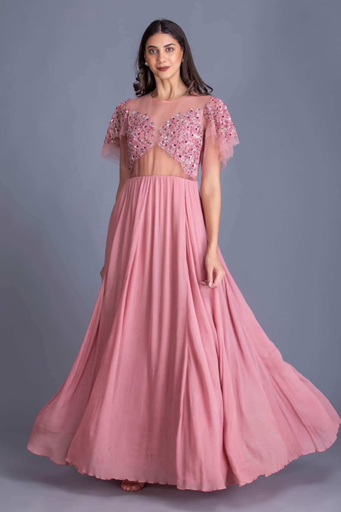 House Of Tushaom Embroidered Bodice Gown