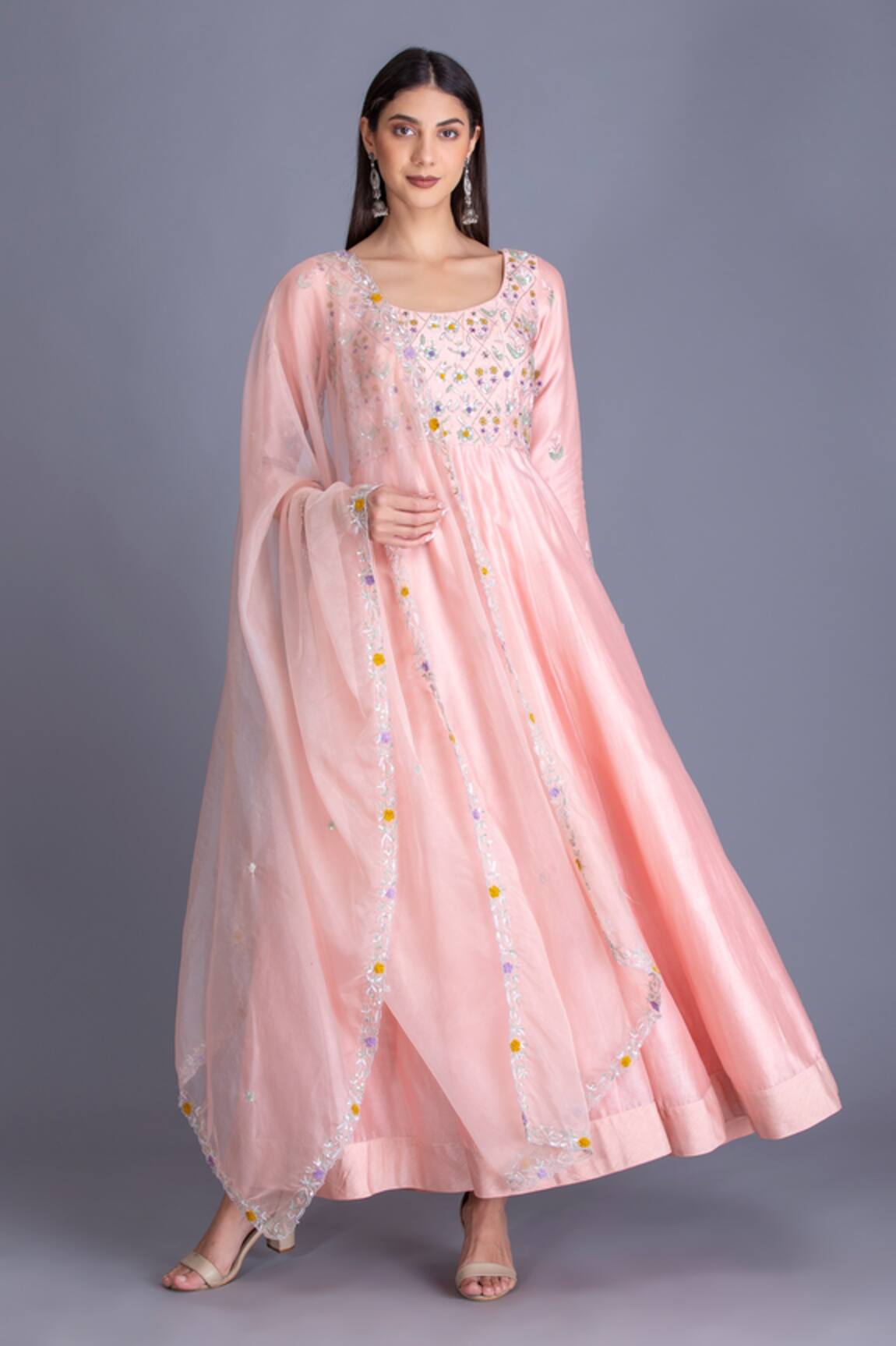 House Of Tushaom Chanderi Silk Anarkali With Dupatta