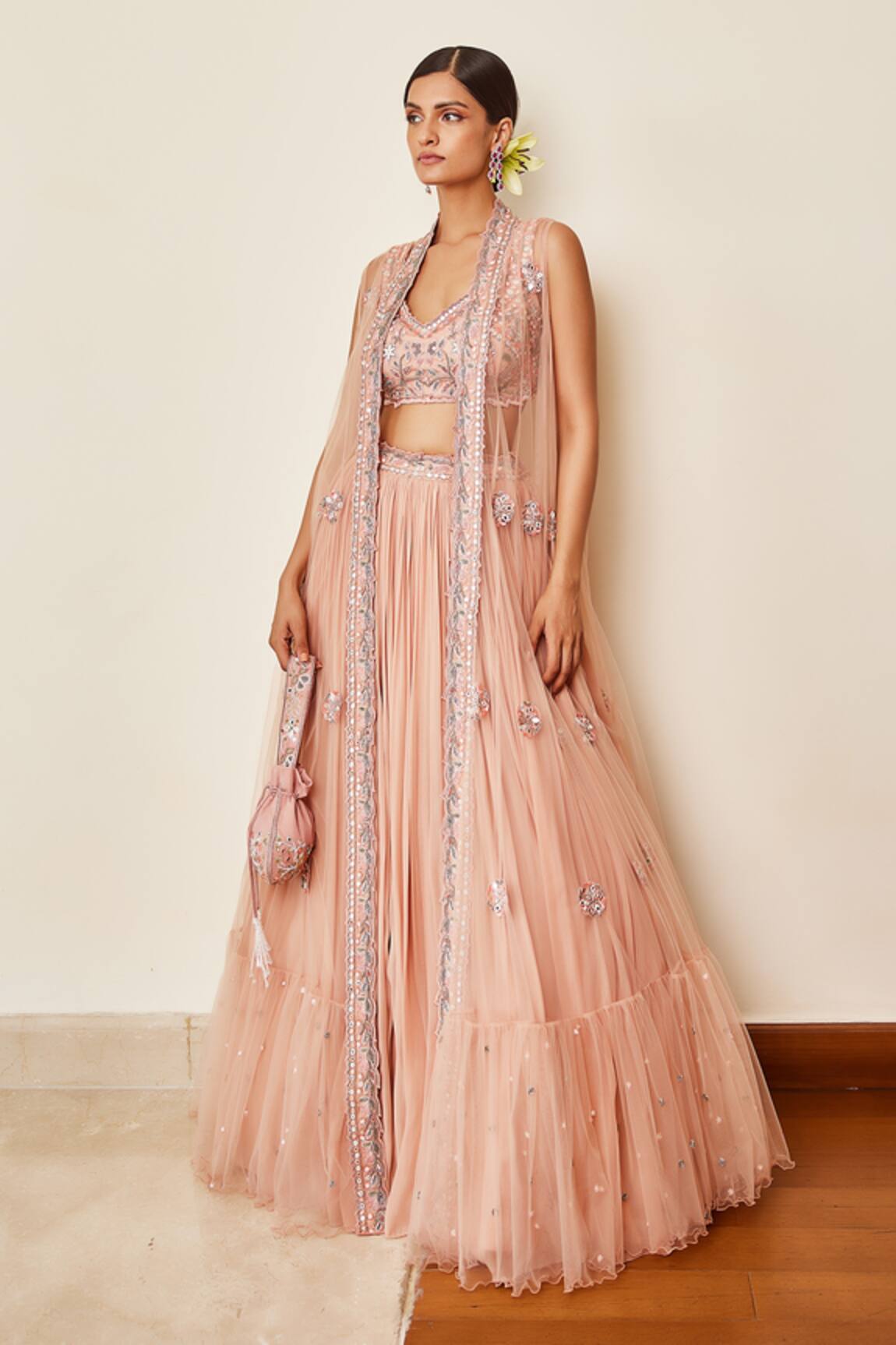 Awigna Ruksana Embroidered Cape Lehenga Set