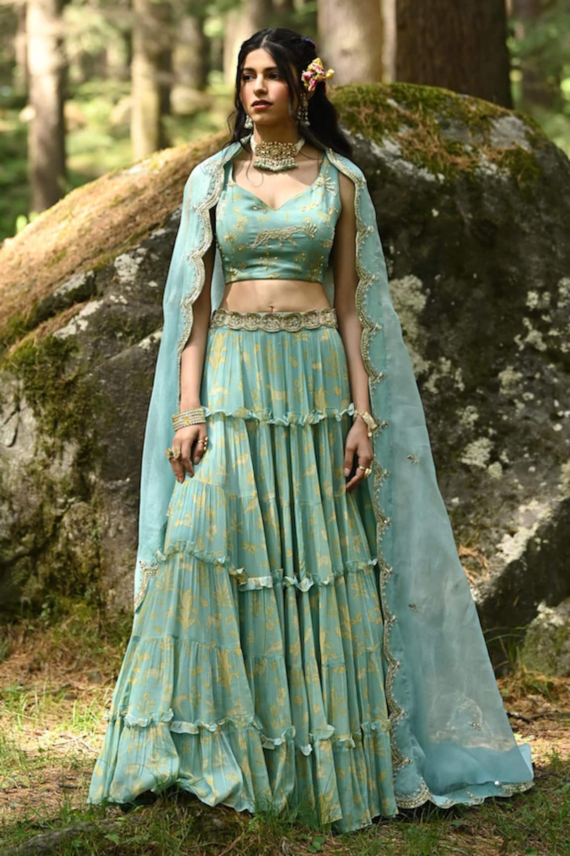 Paulmi and Harsh Bagh Print Layered Lehenga Set