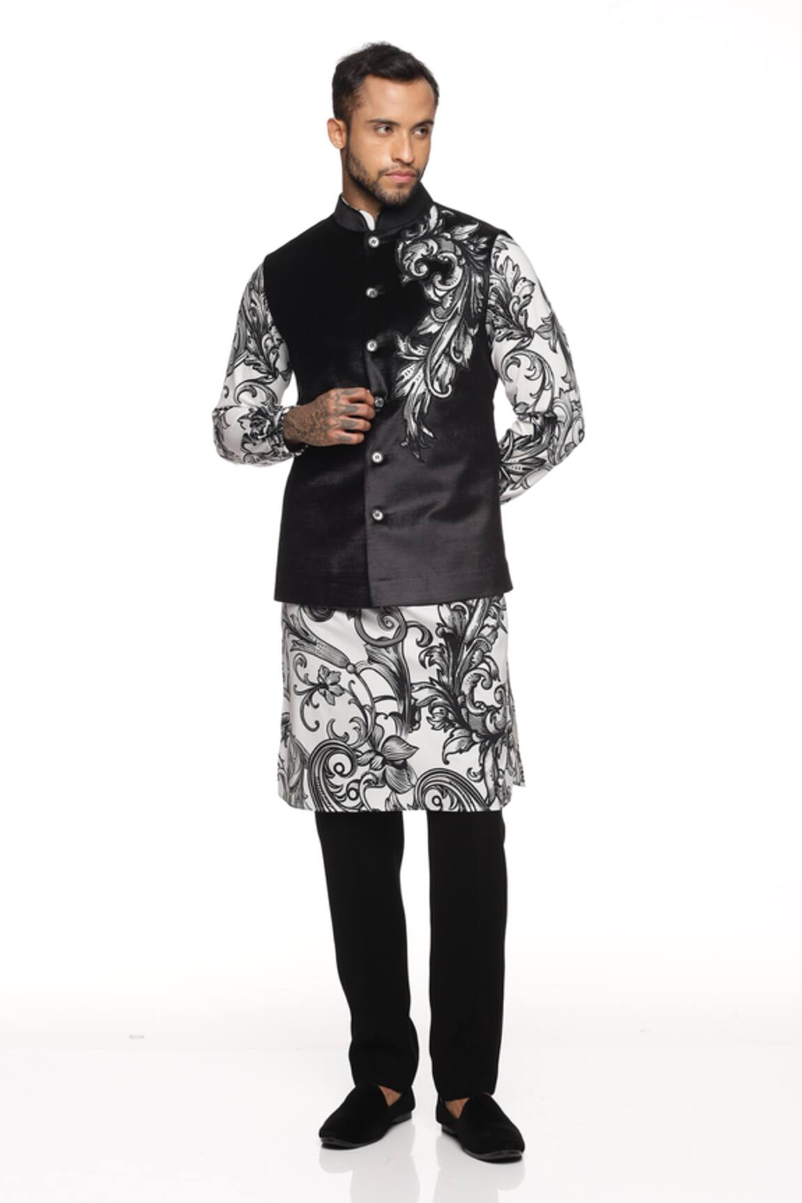 Paresh Lamba Velvet Embroidered Bundi & Kurta Set